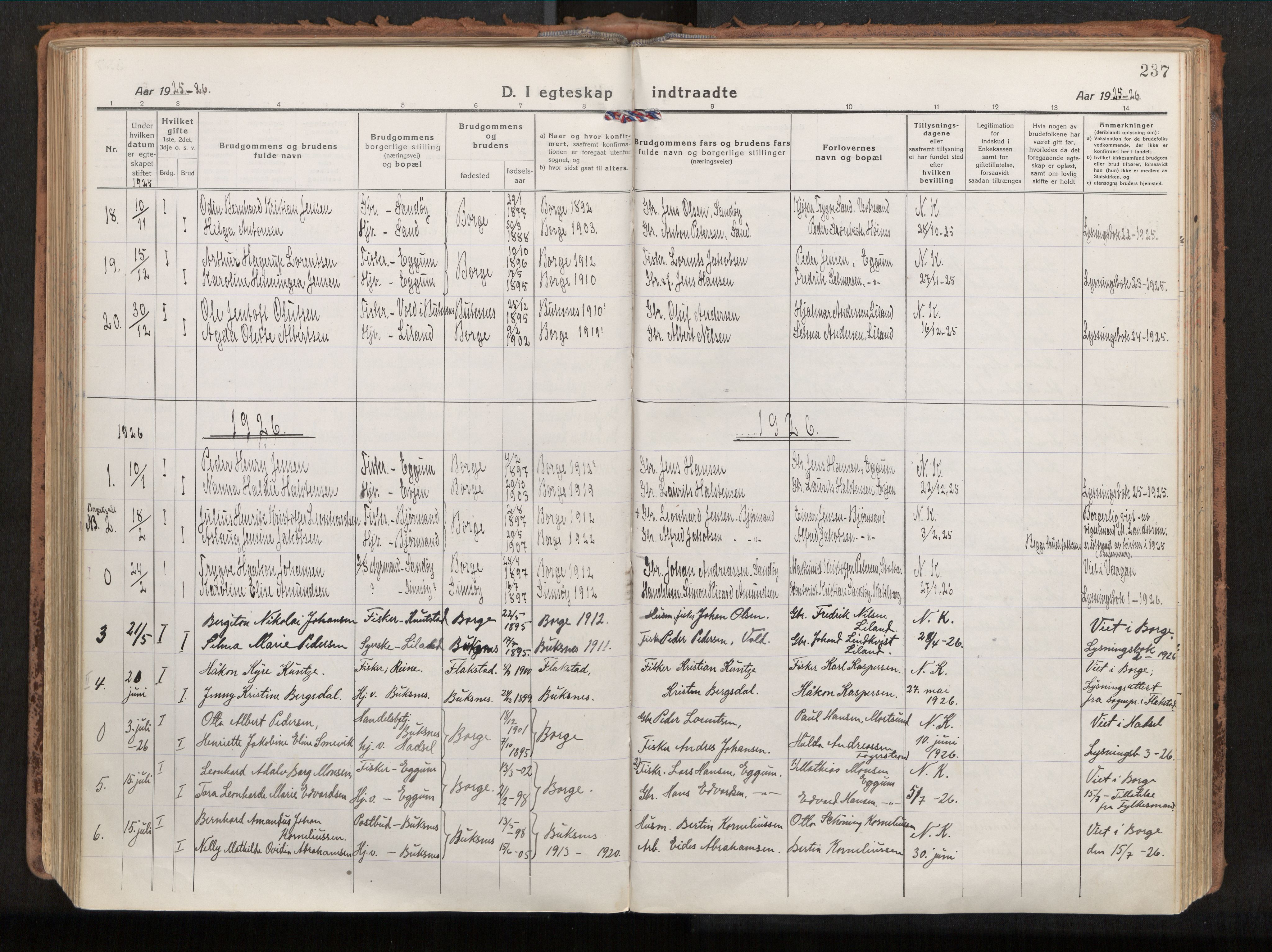 Ministerialprotokoller, klokkerbøker og fødselsregistre - Nordland, SAT/A-1459/880/L1136: Parish register (official) no. 880A10, 1919-1927, p. 237