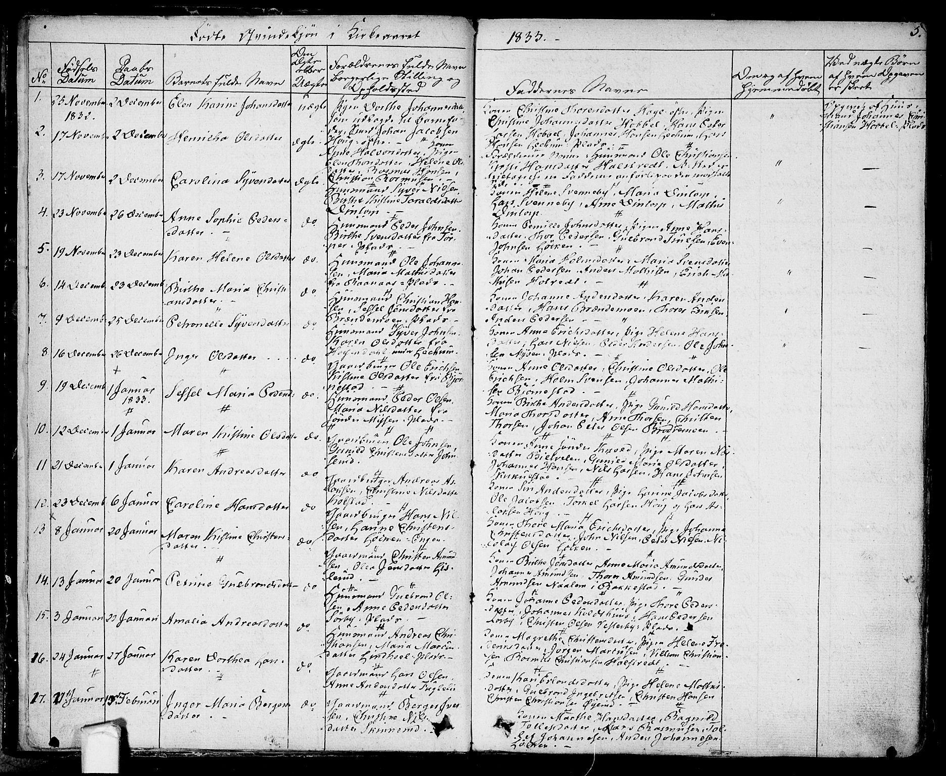 Eidsberg prestekontor Kirkebøker, AV/SAO-A-10905/F/Fa/L0008: Parish register (official) no. I 8, 1832-1848, p. 5