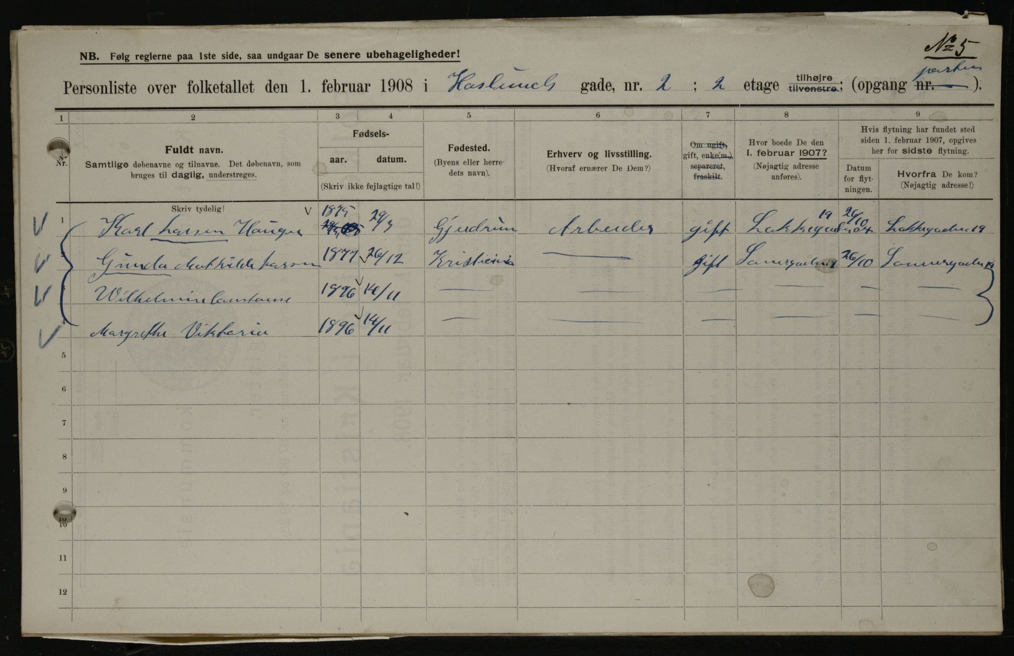 OBA, Municipal Census 1908 for Kristiania, 1908, p. 24096