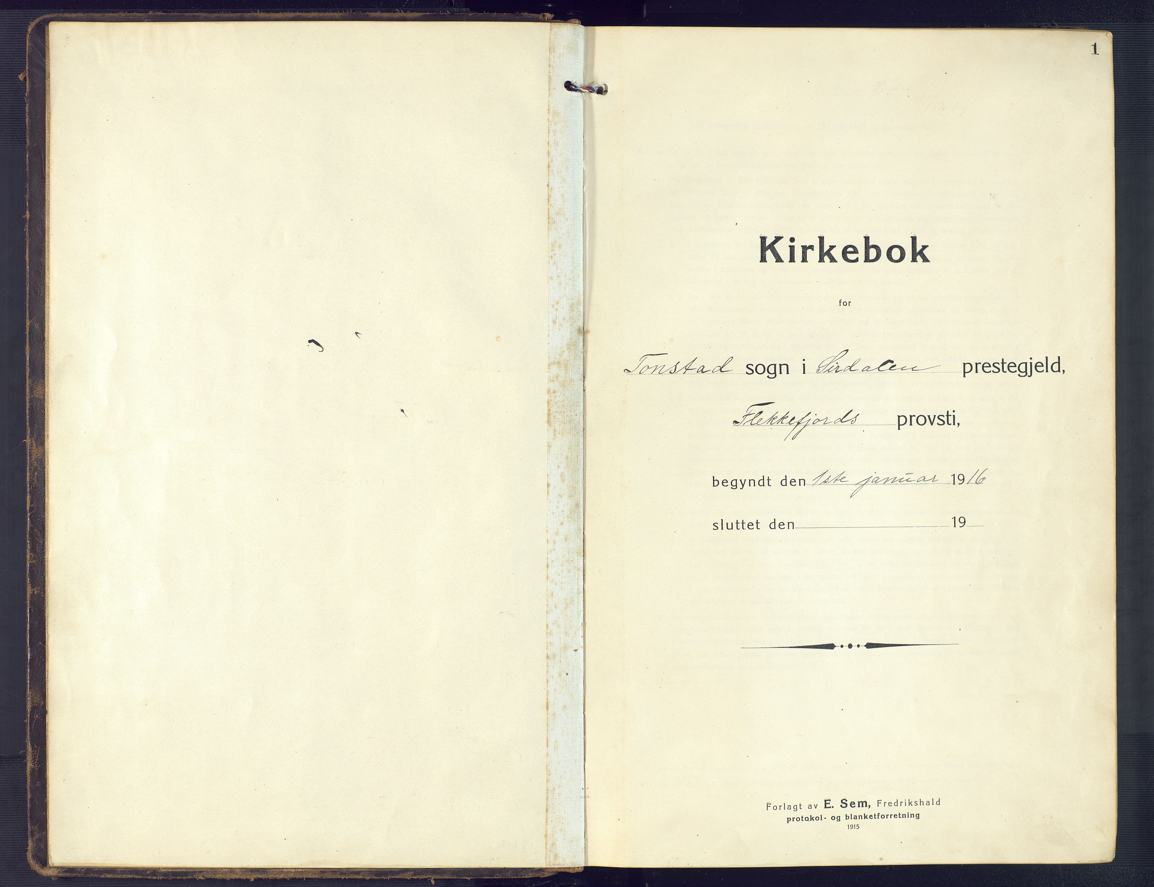 Sirdal sokneprestkontor, SAK/1111-0036/F/Fb/Fbb/L0005: Parish register (copy) no. B 5, 1916-1960, p. 1
