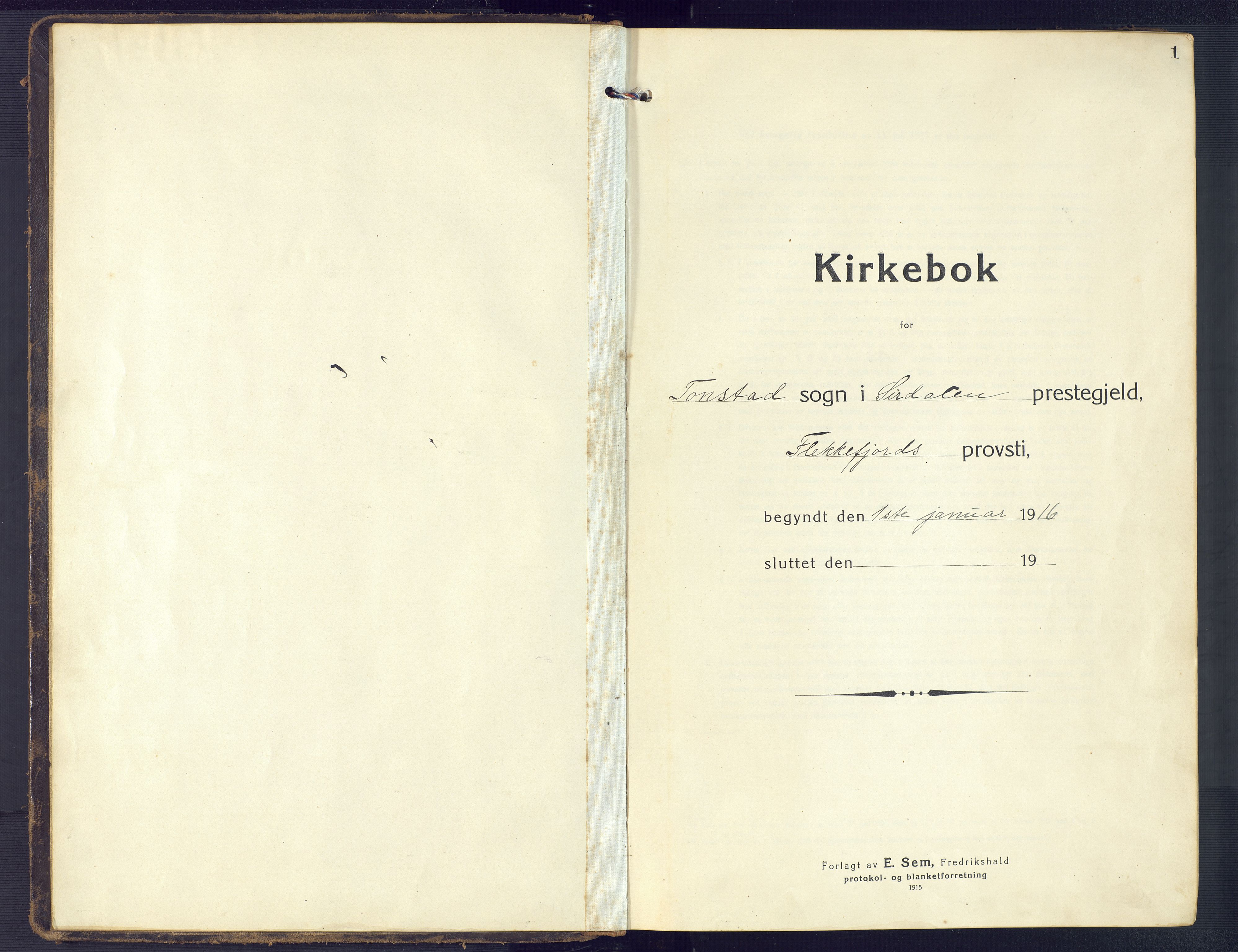 Sirdal sokneprestkontor, AV/SAK-1111-0036/F/Fb/Fbb/L0005: Parish register (copy) no. B 5, 1916-1960, p. 1