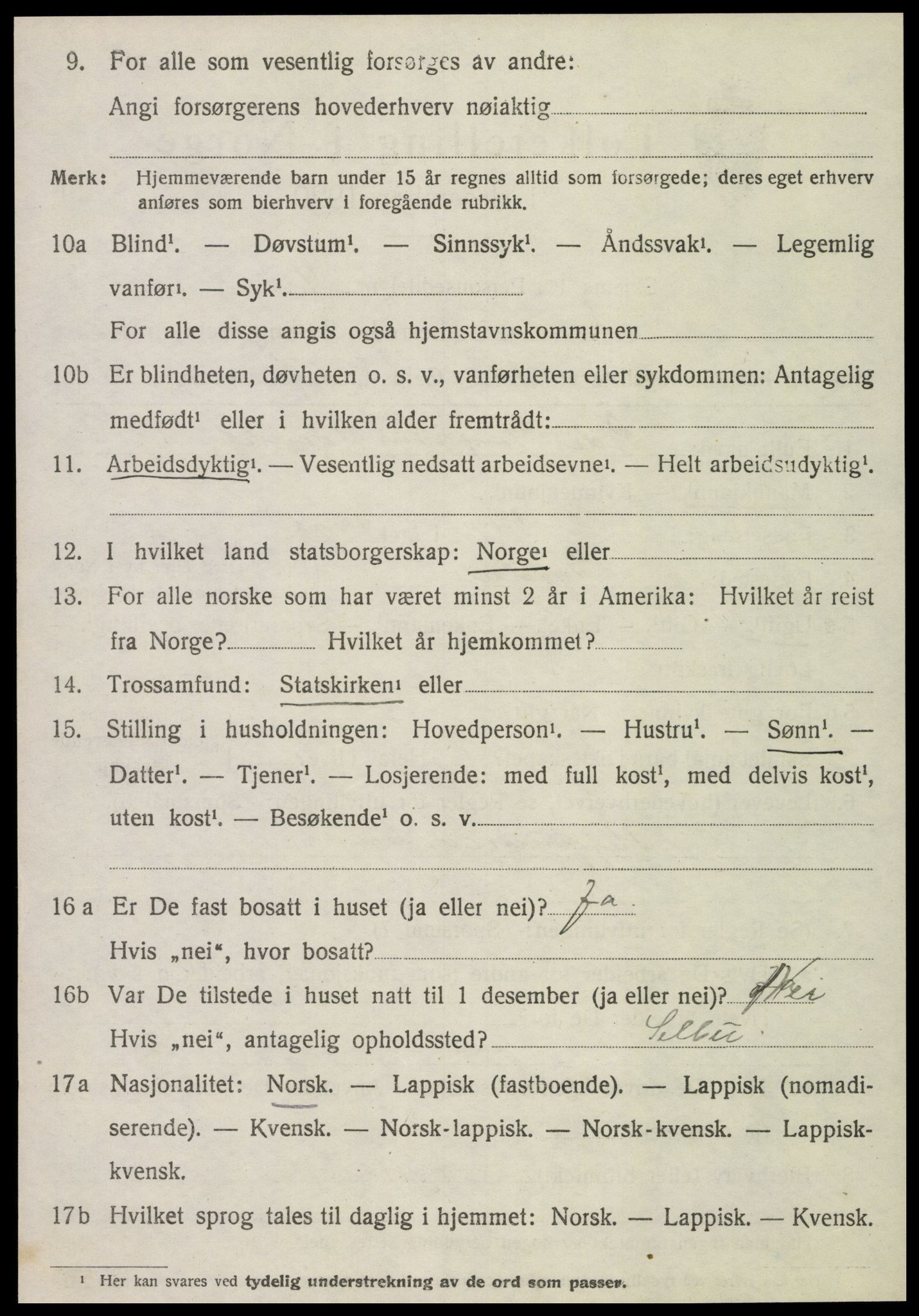 SAT, 1920 census for Tydal, 1920, p. 1046