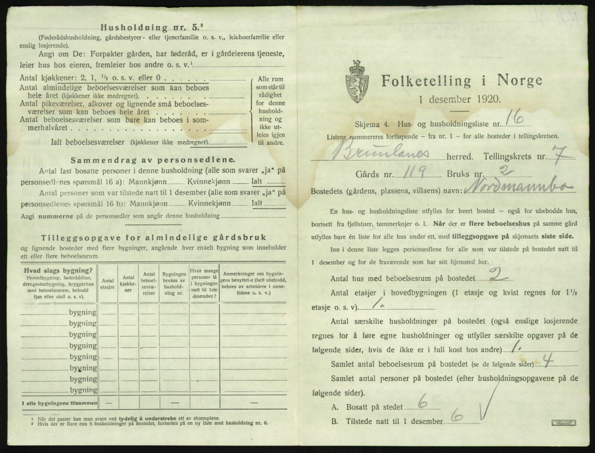 SAKO, 1920 census for Brunlanes, 1920, p. 953