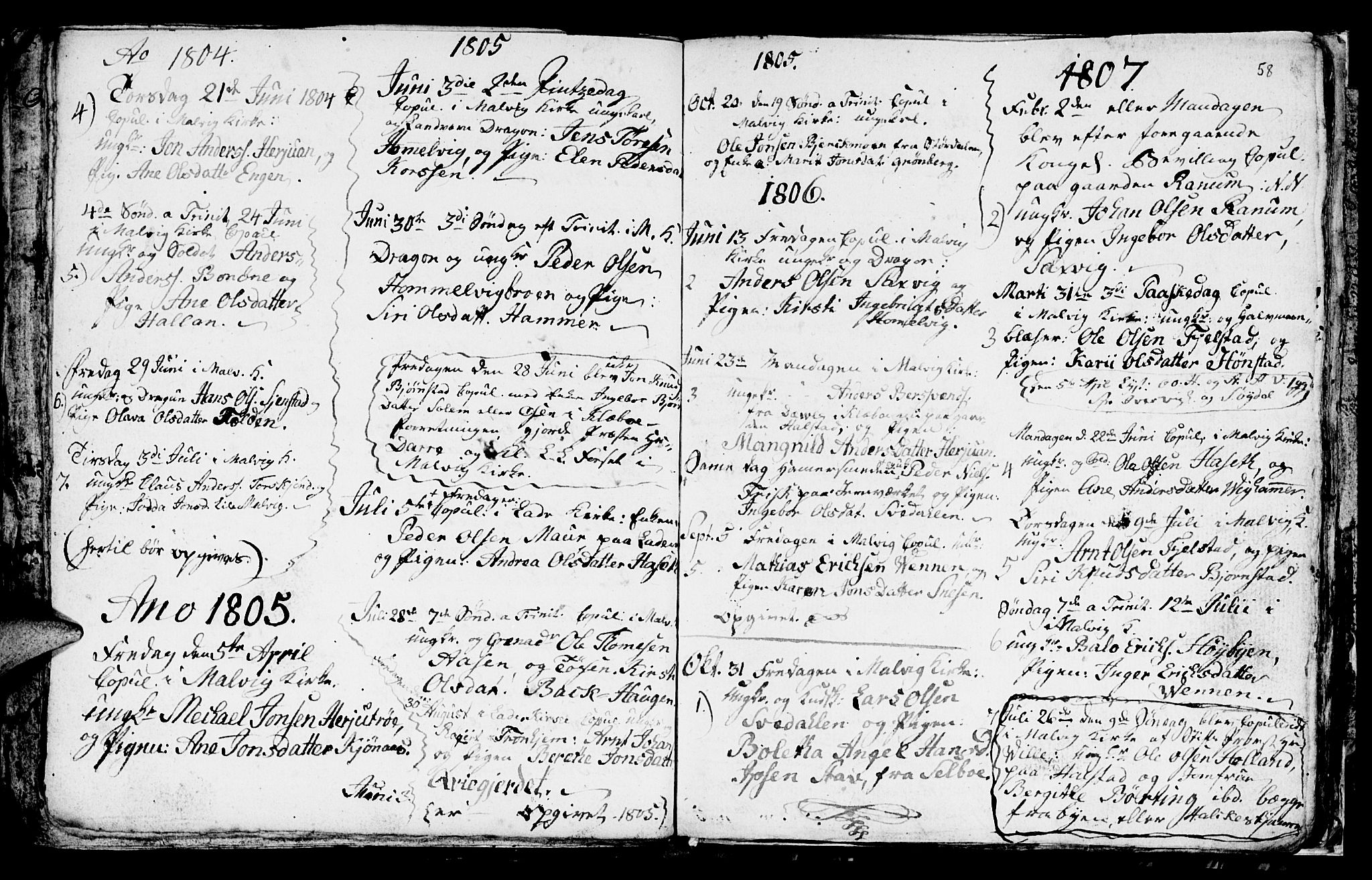 Ministerialprotokoller, klokkerbøker og fødselsregistre - Sør-Trøndelag, SAT/A-1456/616/L0419: Parish register (copy) no. 616C02, 1797-1816, p. 58