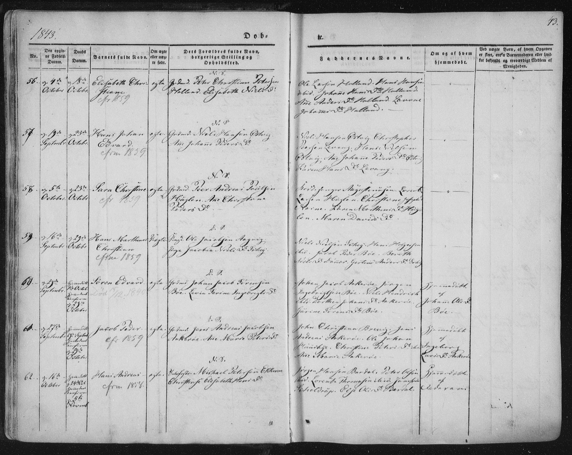 Ministerialprotokoller, klokkerbøker og fødselsregistre - Nordland, AV/SAT-A-1459/838/L0549: Parish register (official) no. 838A07, 1840-1854, p. 43