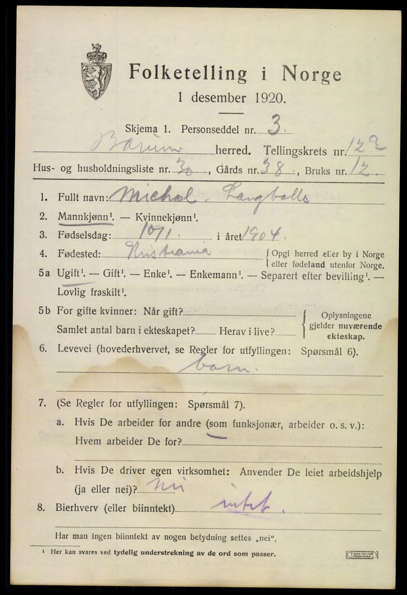 SAO, 1920 census for Bærum, 1920, p. 26318