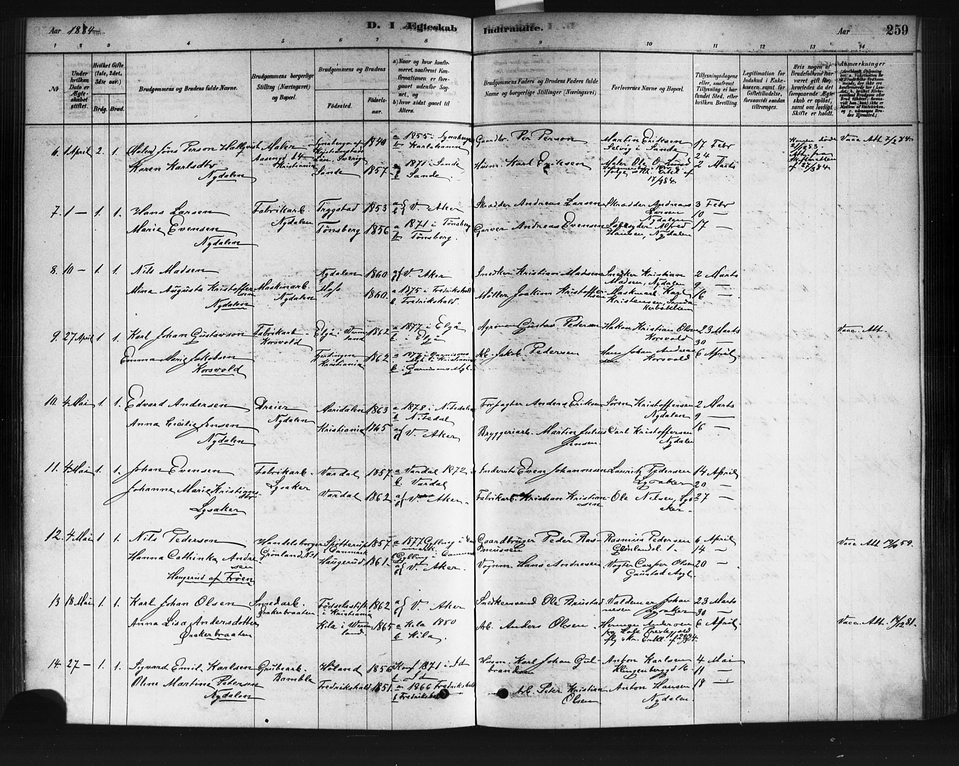 Vestre Aker prestekontor Kirkebøker, AV/SAO-A-10025/F/Fa/L0008: Parish register (official) no. 8, 1878-1903, p. 259