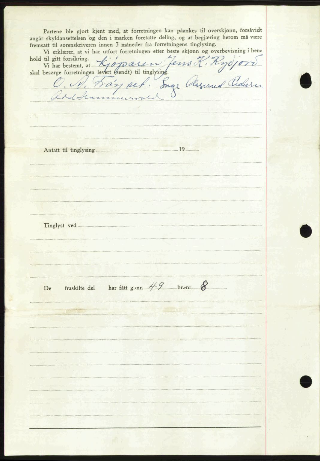 Romsdal sorenskriveri, AV/SAT-A-4149/1/2/2C: Mortgage book no. A22, 1947-1947, Diary no: : 945/1947