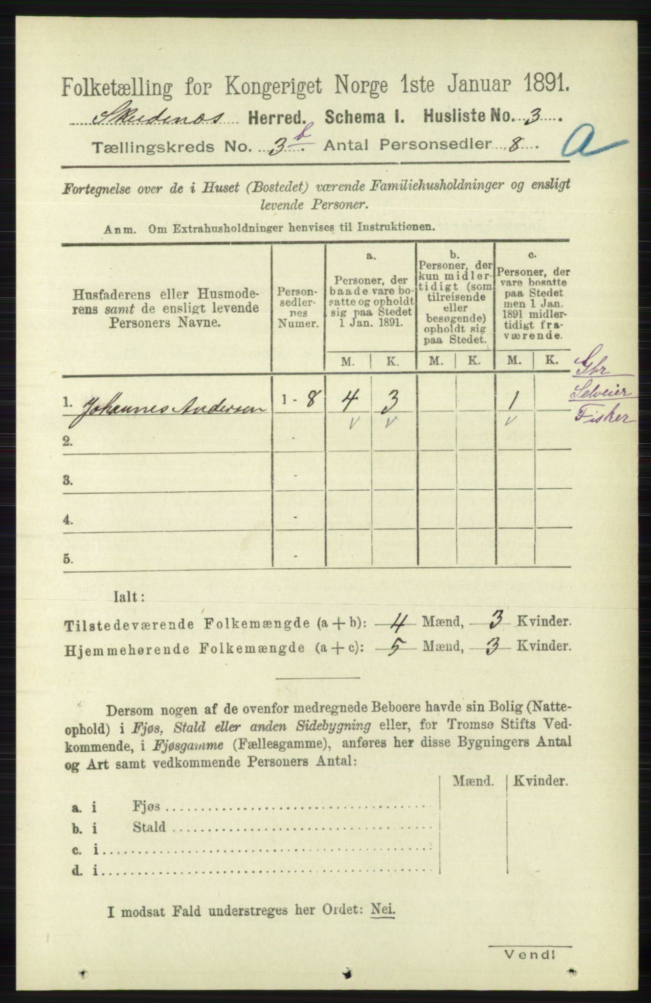 RA, 1891 census for 1150 Skudenes, 1891, p. 1614