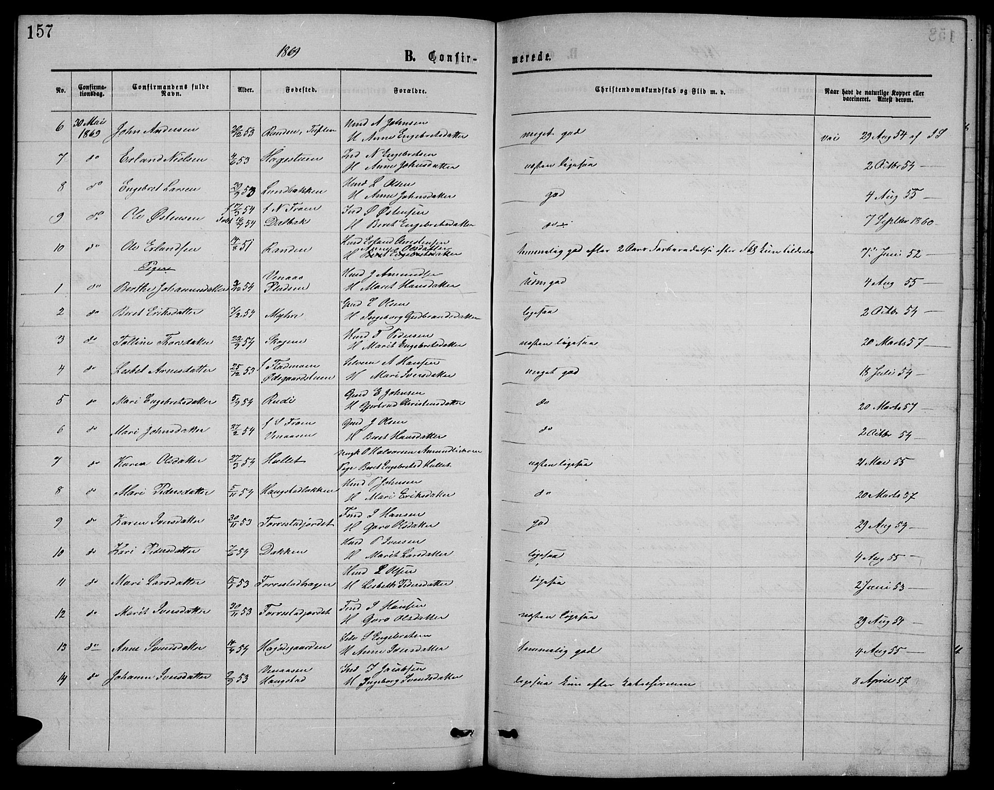 Ringebu prestekontor, AV/SAH-PREST-082/H/Ha/Hab/L0004: Parish register (copy) no. 4, 1867-1879, p. 157