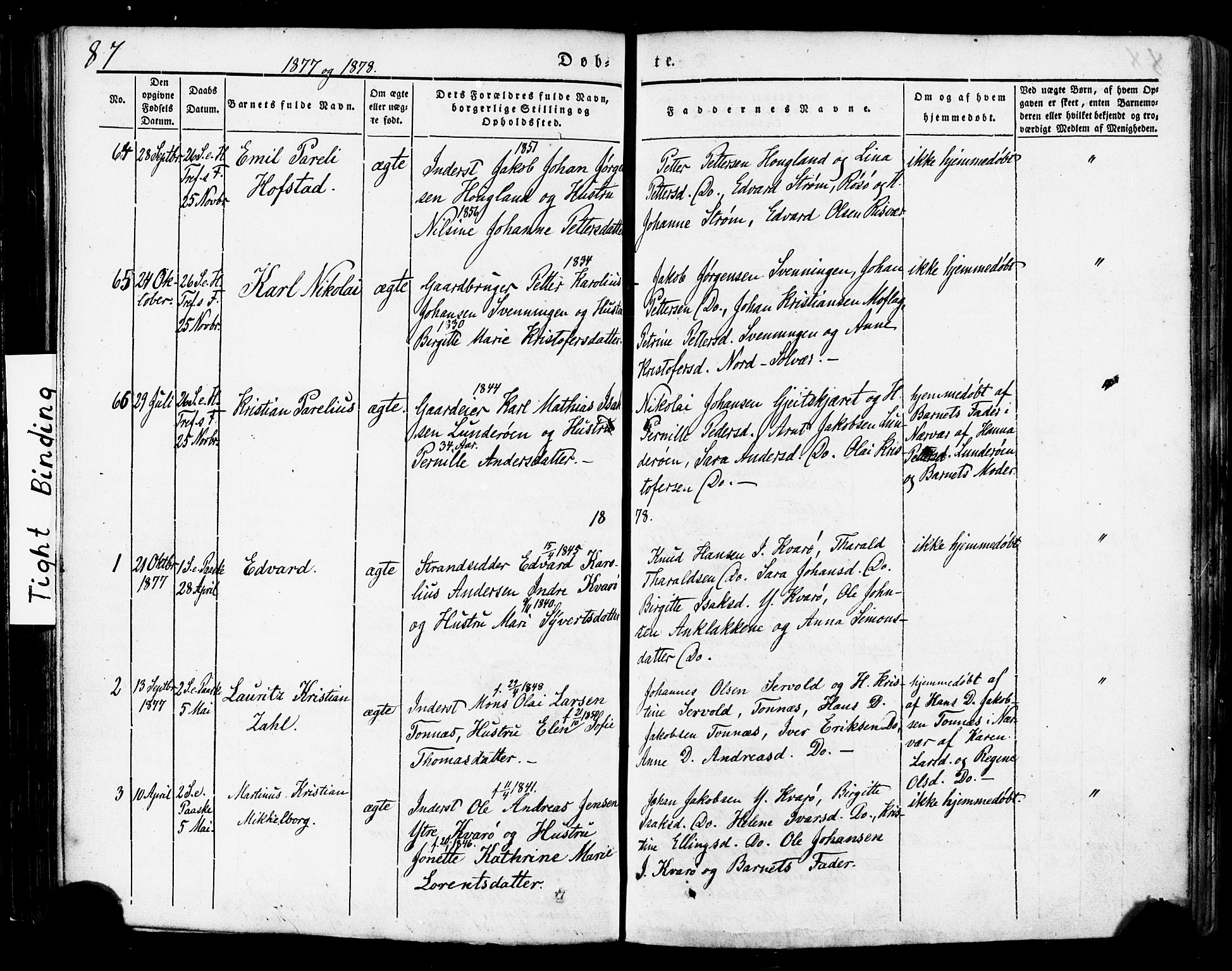Ministerialprotokoller, klokkerbøker og fødselsregistre - Nordland, SAT/A-1459/839/L0567: Parish register (official) no. 839A04, 1863-1879, p. 87