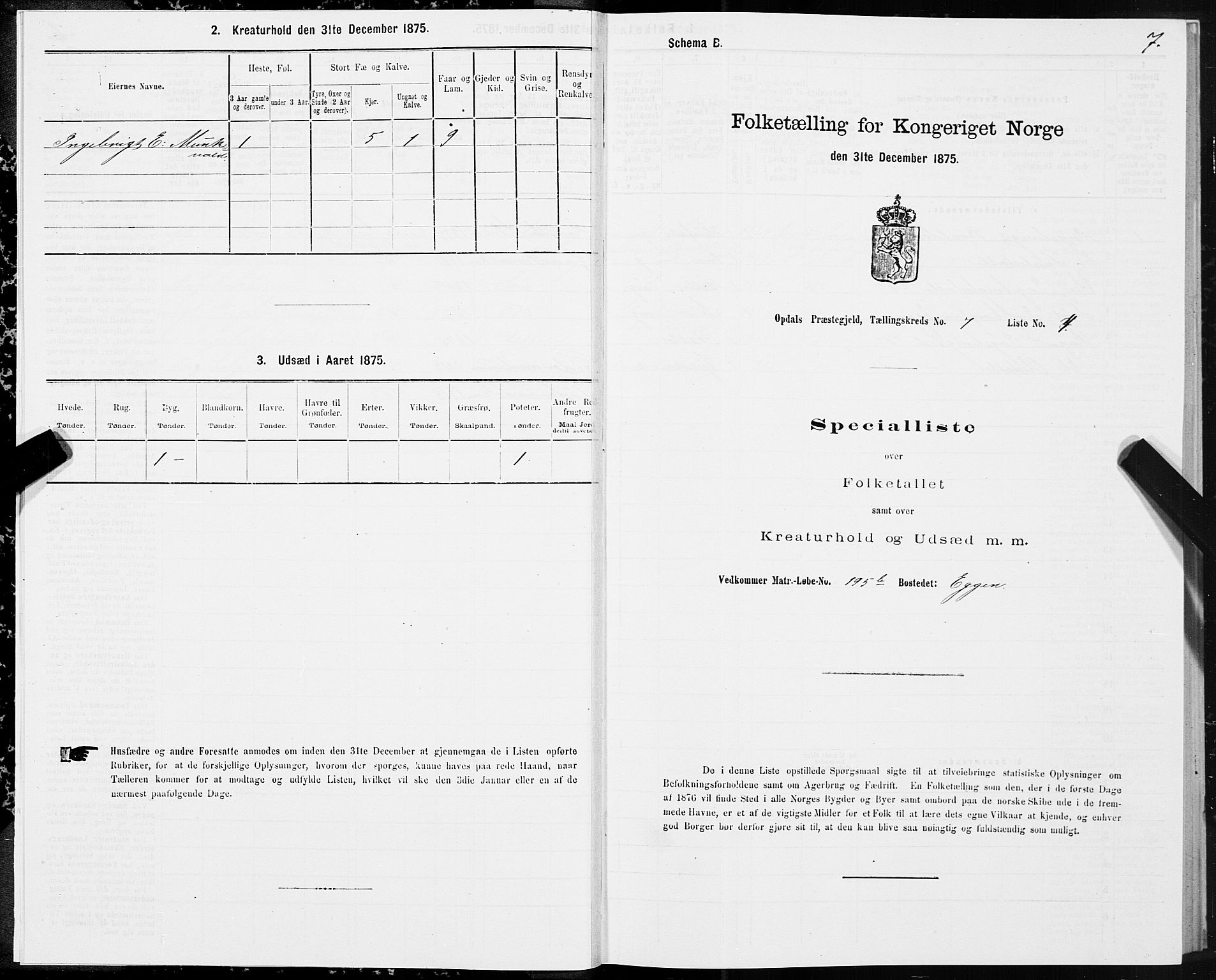 SAT, 1875 census for 1634P Oppdal, 1875, p. 4007