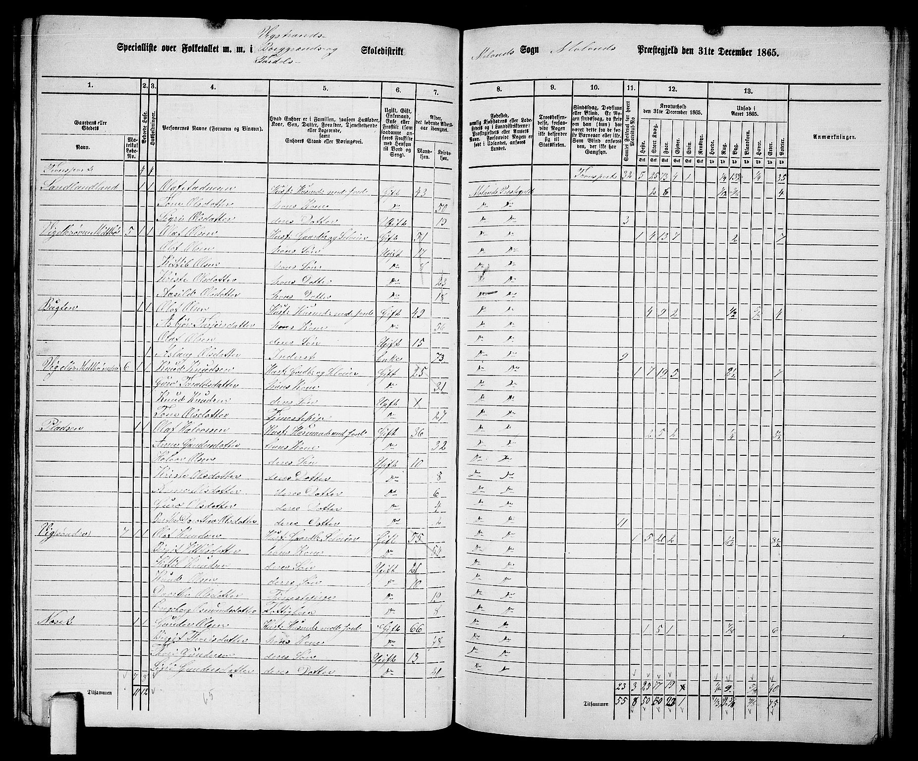 RA, 1865 census for Moland, 1865, p. 8