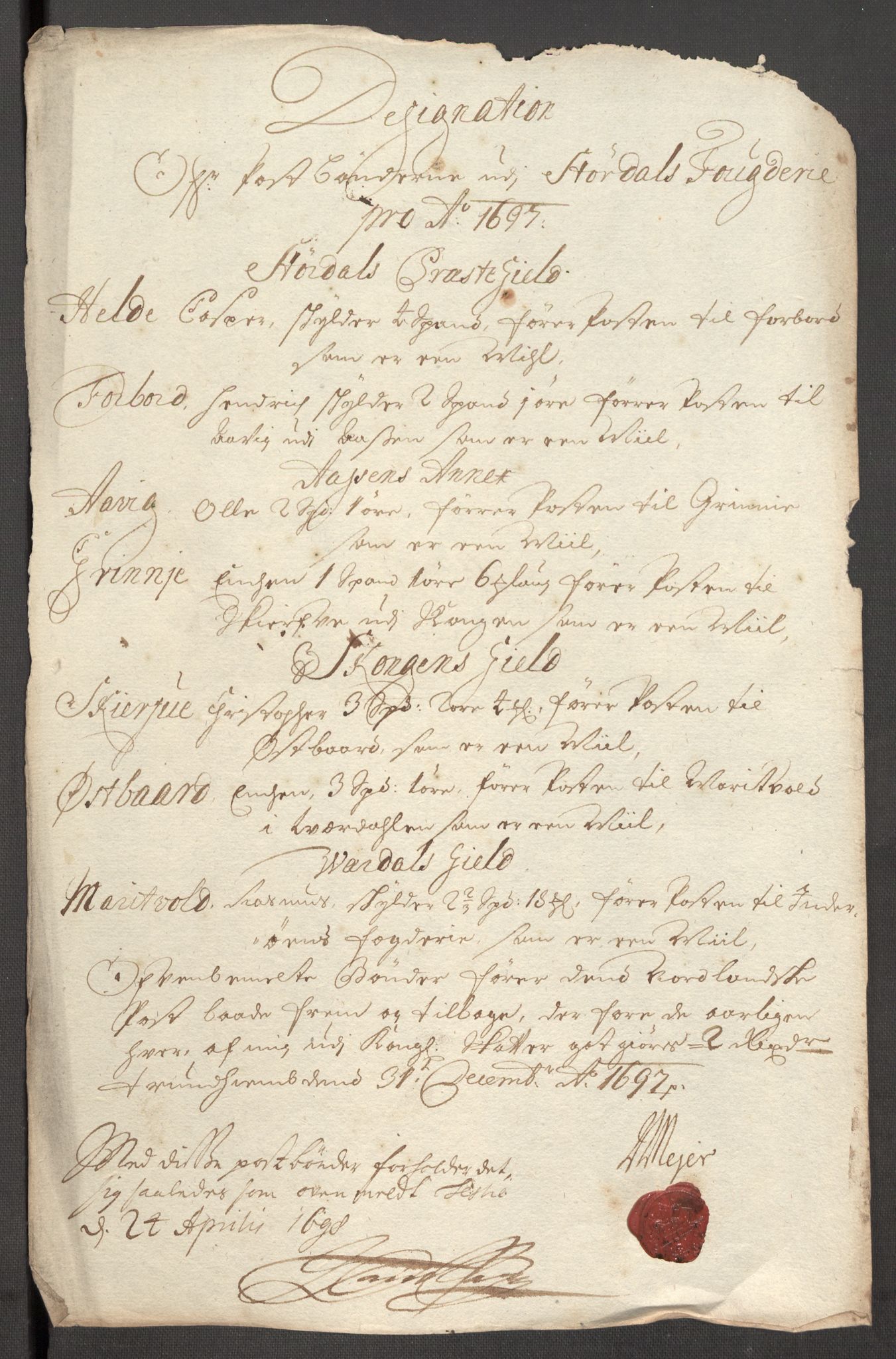 Rentekammeret inntil 1814, Reviderte regnskaper, Fogderegnskap, RA/EA-4092/R62/L4189: Fogderegnskap Stjørdal og Verdal, 1697, p. 159