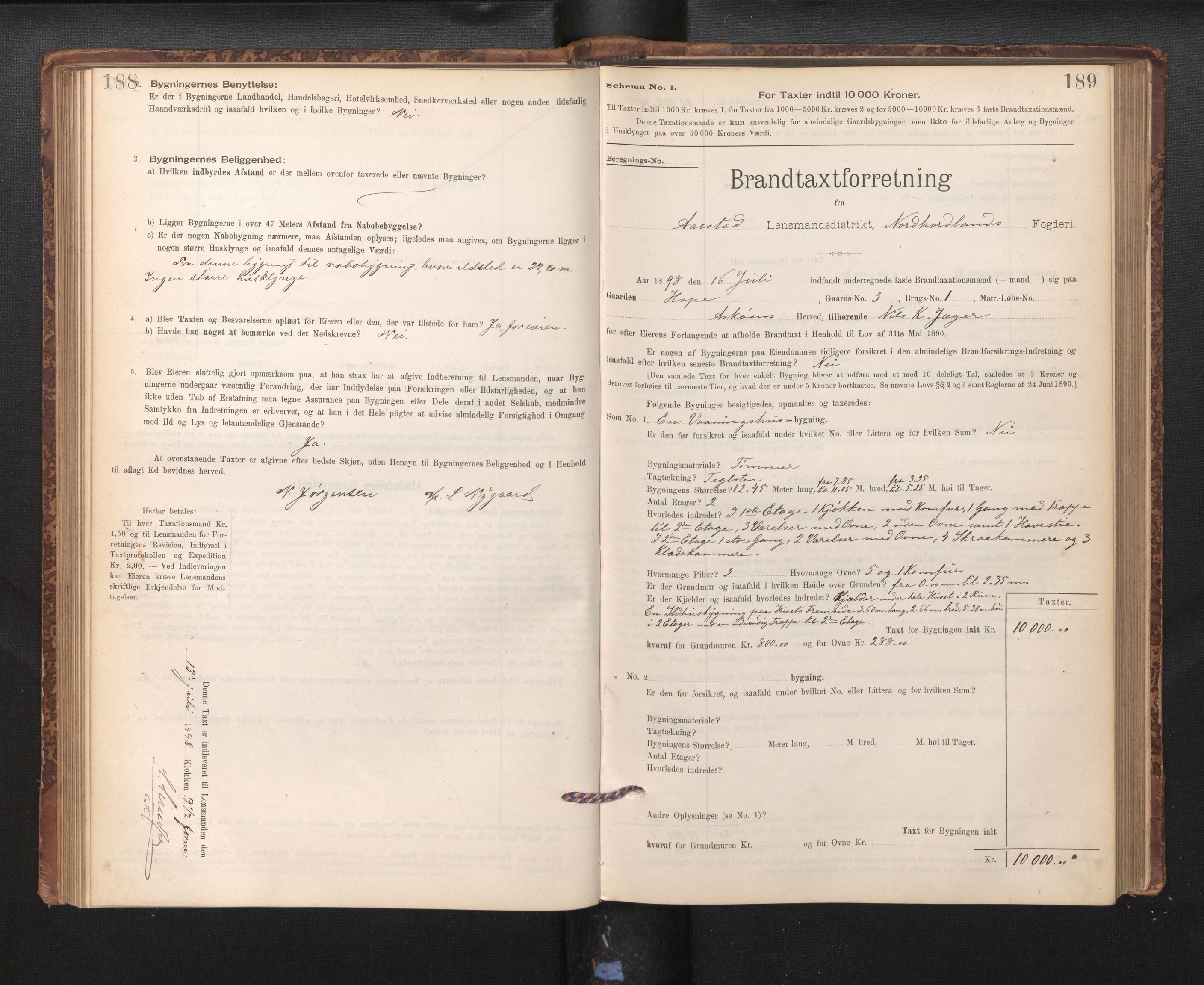 Lensmannen i Årstad, AV/SAB-A-36201/0012/L0011: Branntakstprotokoll,skjematakst, 1895-1901, p. 188-189