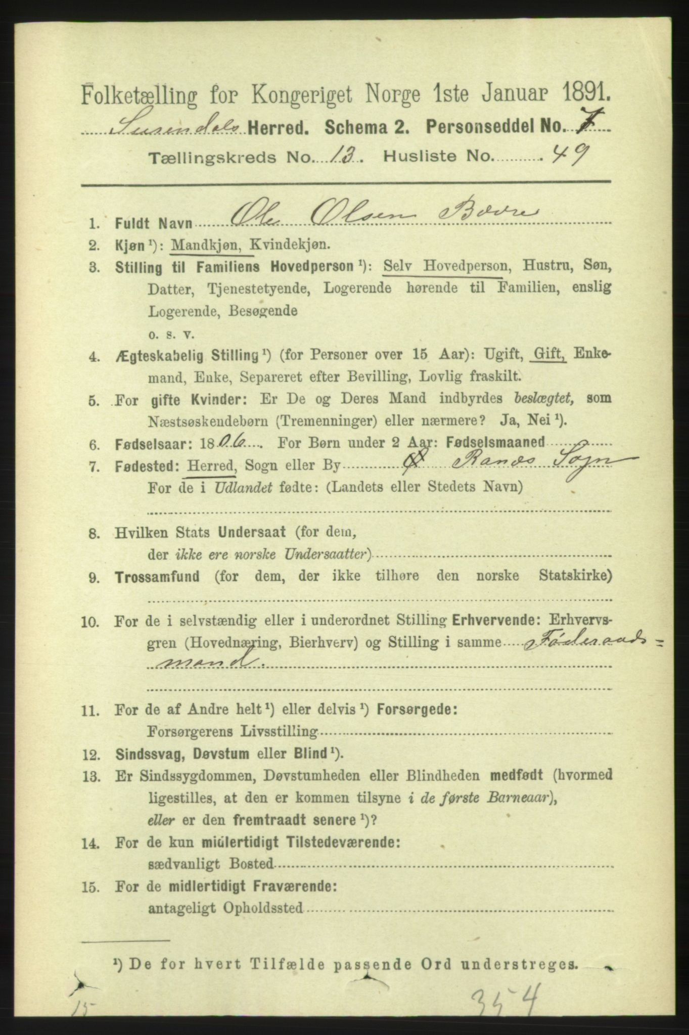 RA, 1891 census for 1566 Surnadal, 1891, p. 3444