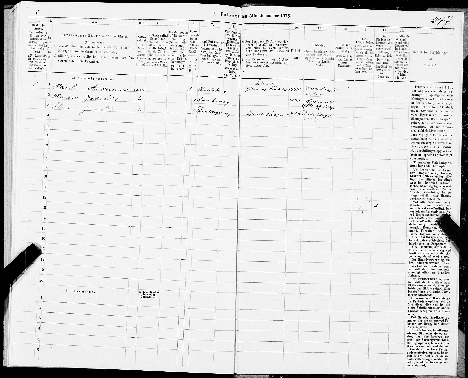 SAT, 1875 census for 1872P Dverberg, 1875, p. 2247