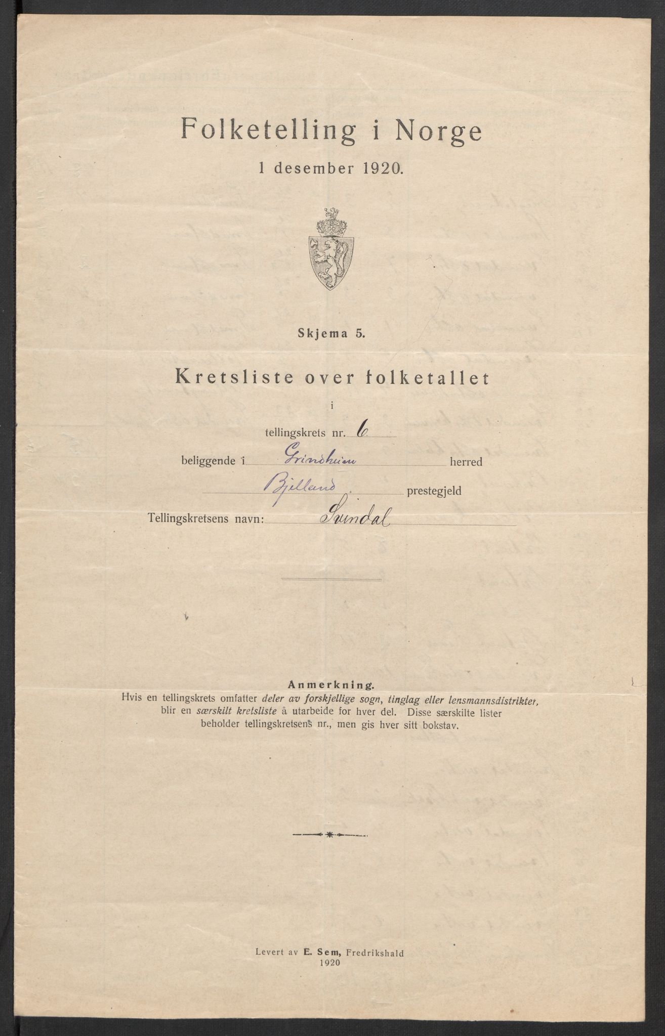 SAK, 1920 census for Grindheim, 1920, p. 24