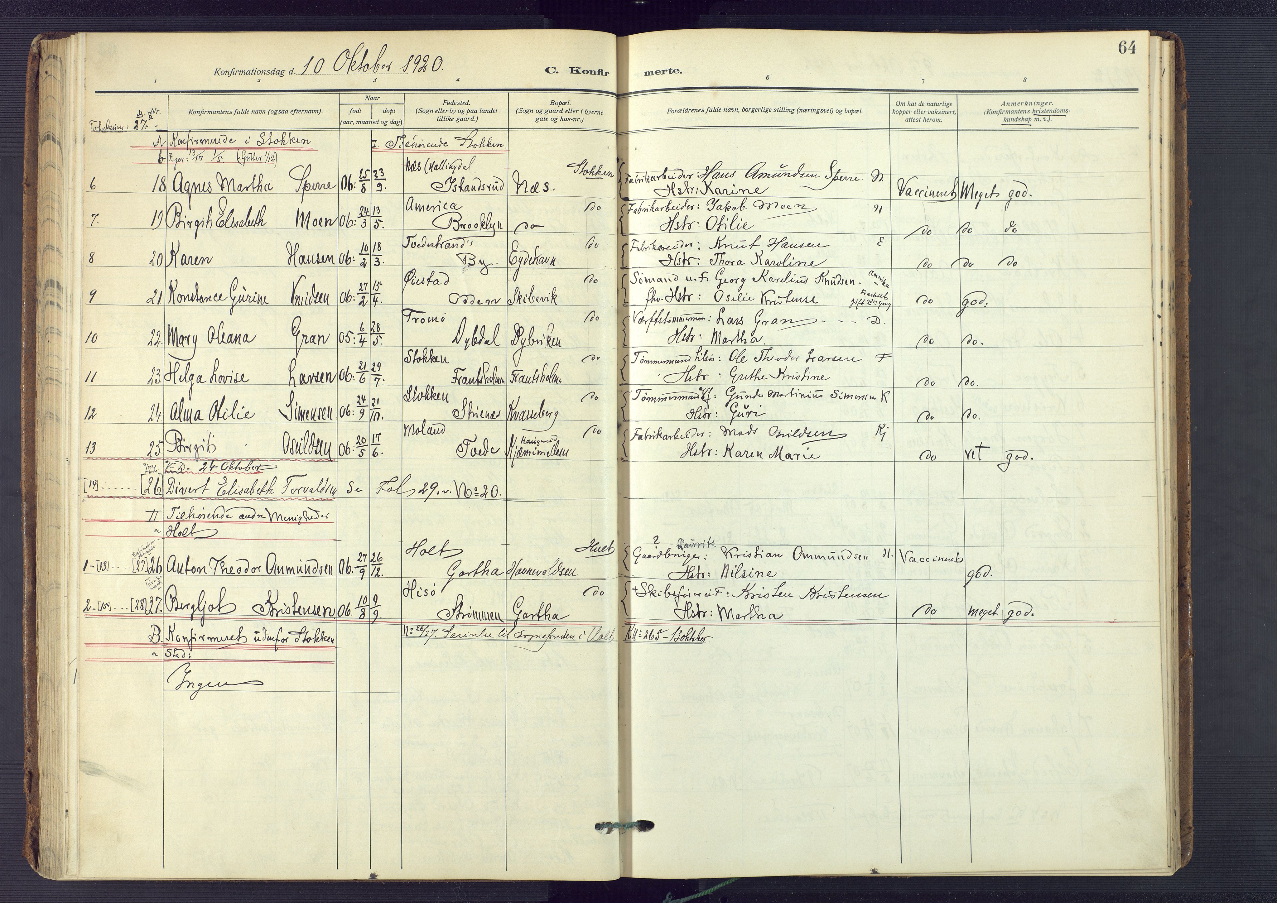 Austre Moland sokneprestkontor, AV/SAK-1111-0001/F/Fa/Fab/L0003: Parish register (official) no. A 3, 1914-1927, p. 64