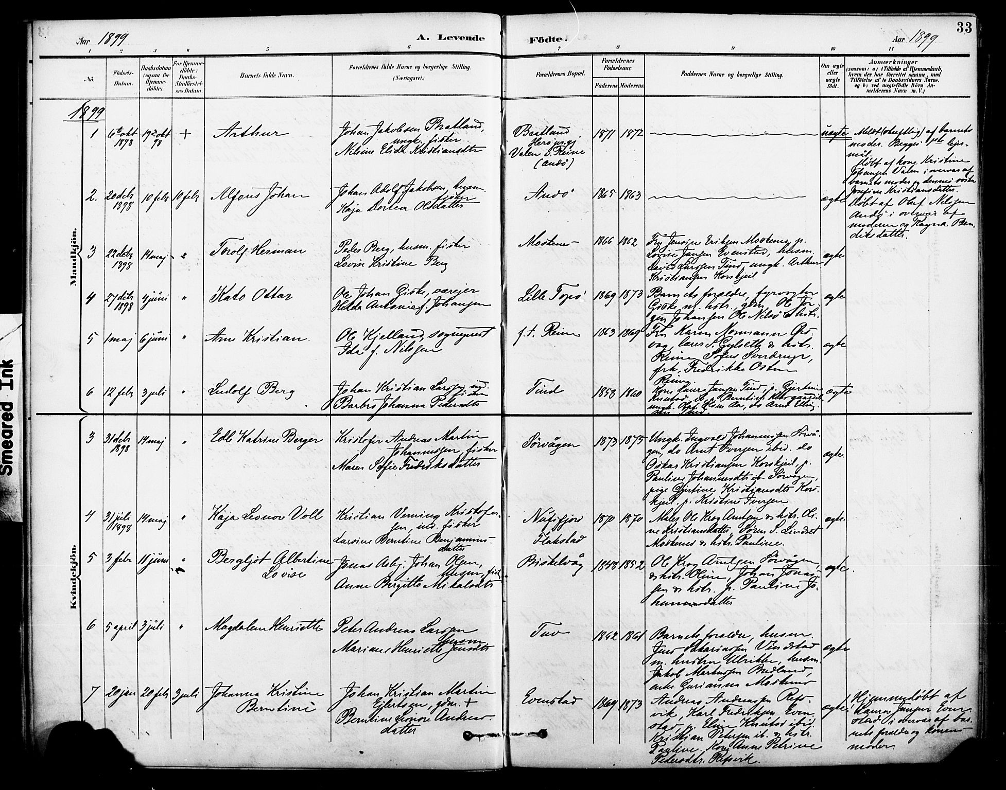 Ministerialprotokoller, klokkerbøker og fødselsregistre - Nordland, AV/SAT-A-1459/886/L1220: Parish register (official) no. 886A02, 1892-1903, p. 33
