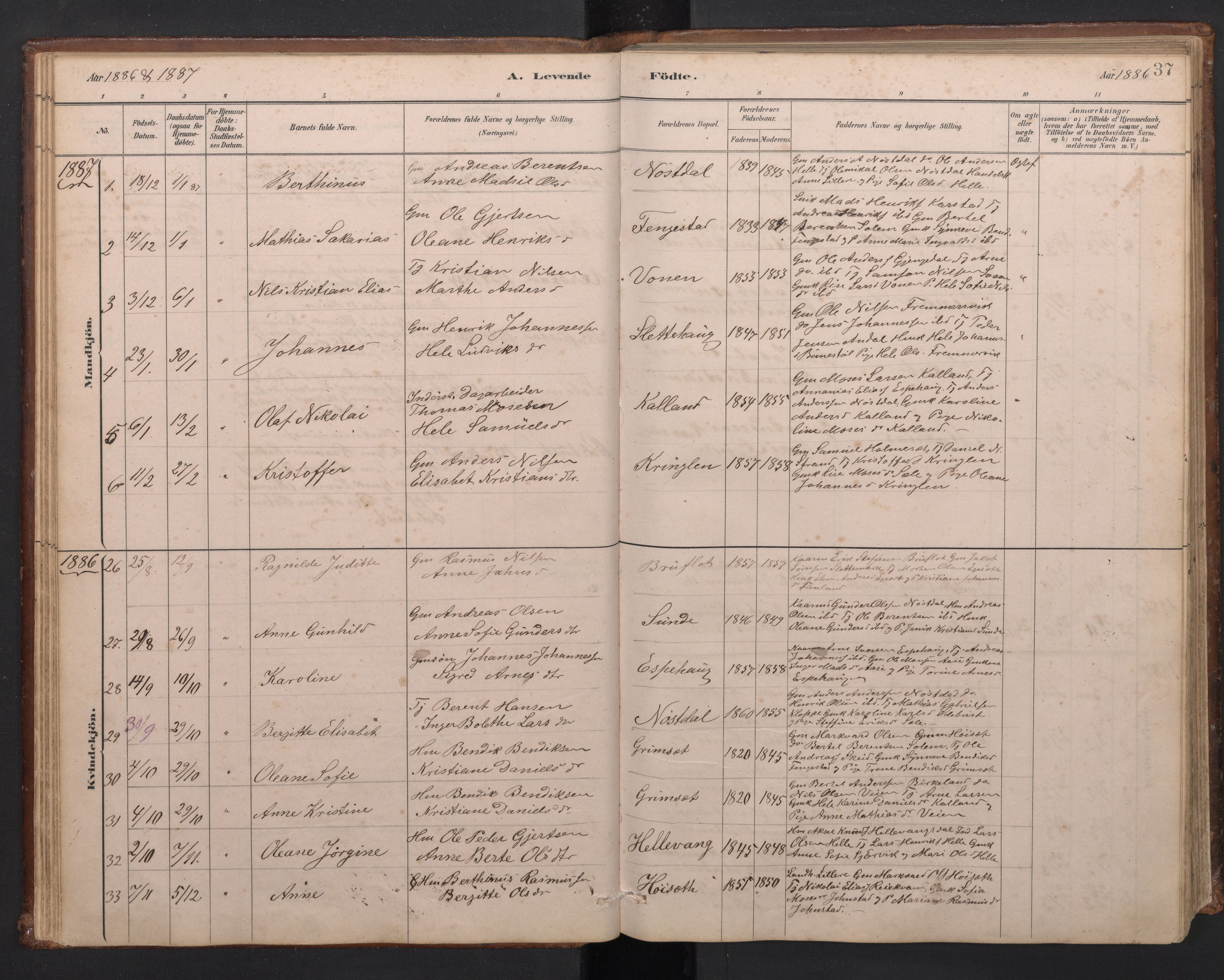 Førde sokneprestembete, SAB/A-79901/H/Hab/Habd/L0003: Parish register (copy) no. D 3, 1881-1897, p. 36b-37a