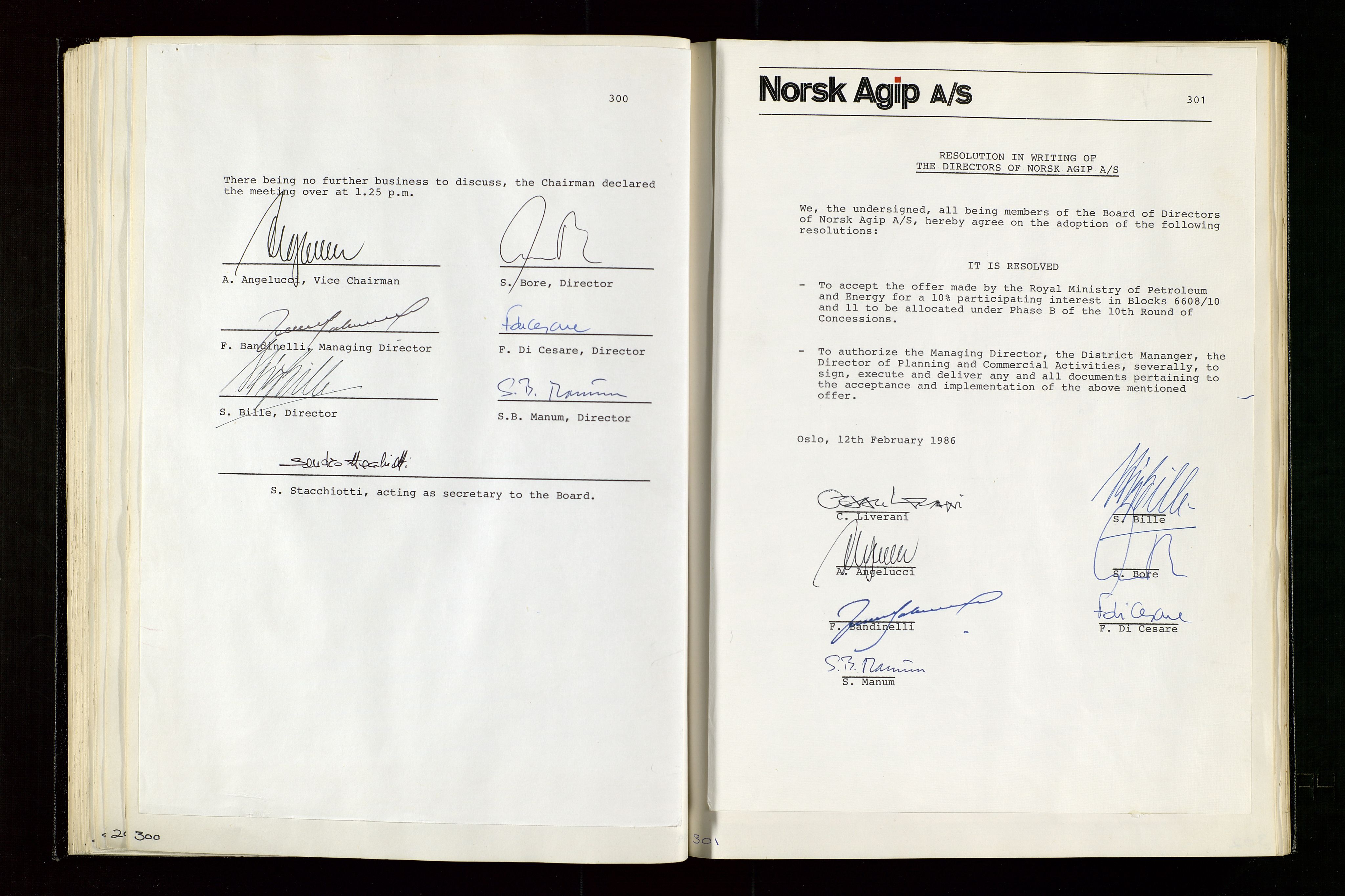 Pa 1583 - Norsk Agip AS, AV/SAST-A-102138/A/Aa/L0003: Board of Directors meeting minutes, 1979-1983, p. 300-301