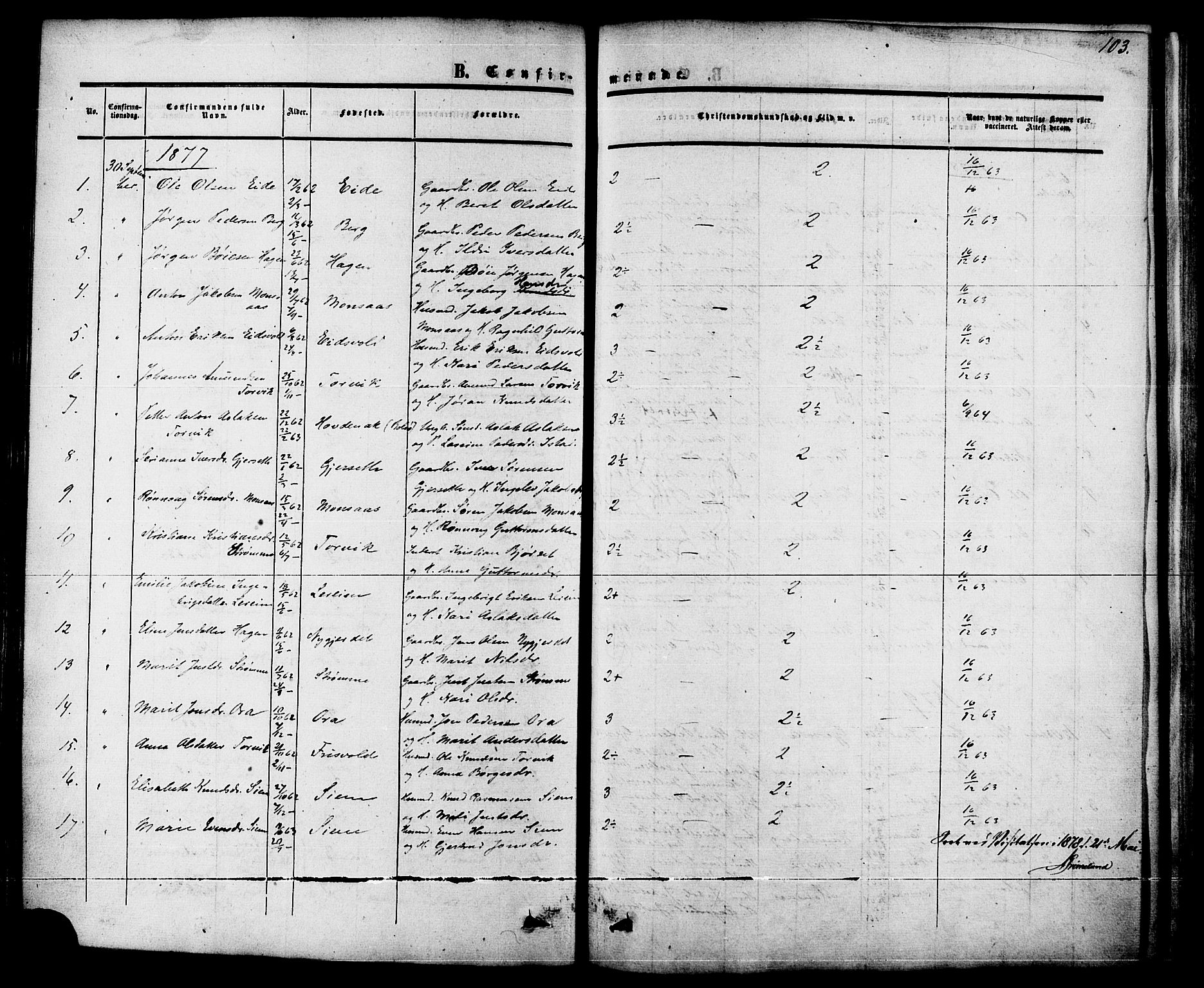 Ministerialprotokoller, klokkerbøker og fødselsregistre - Møre og Romsdal, AV/SAT-A-1454/542/L0552: Parish register (official) no. 542A02, 1854-1884, p. 103