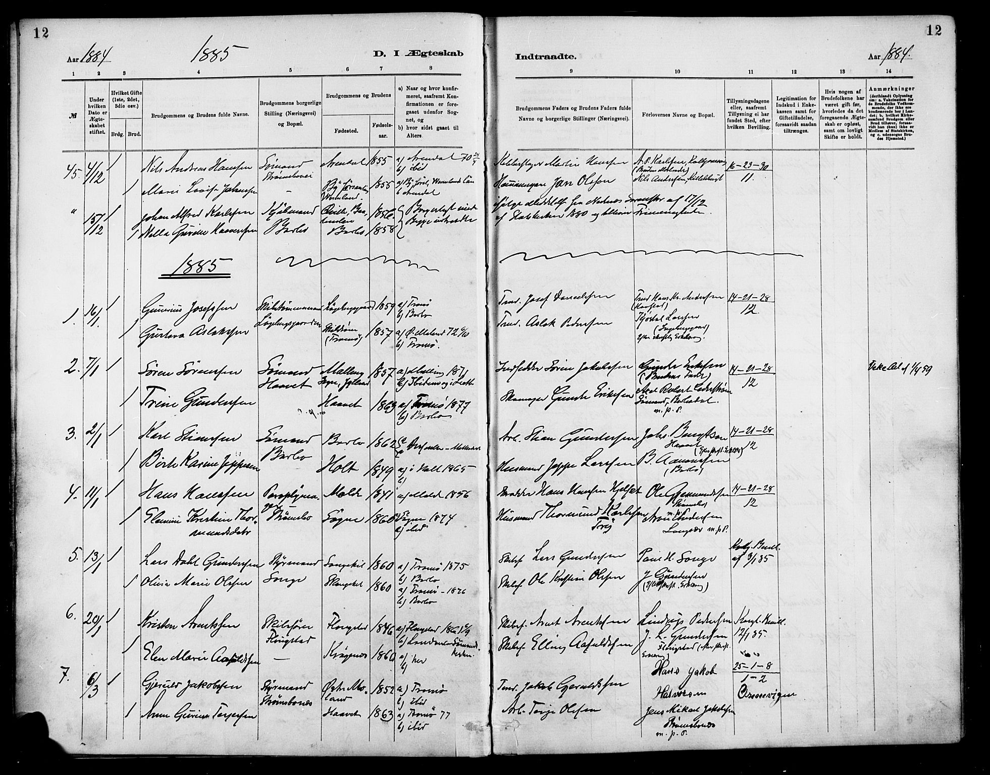 Barbu sokneprestkontor, AV/SAK-1111-0003/F/Fa/L0003: Parish register (official) no. A 3, 1883-1898, p. 12