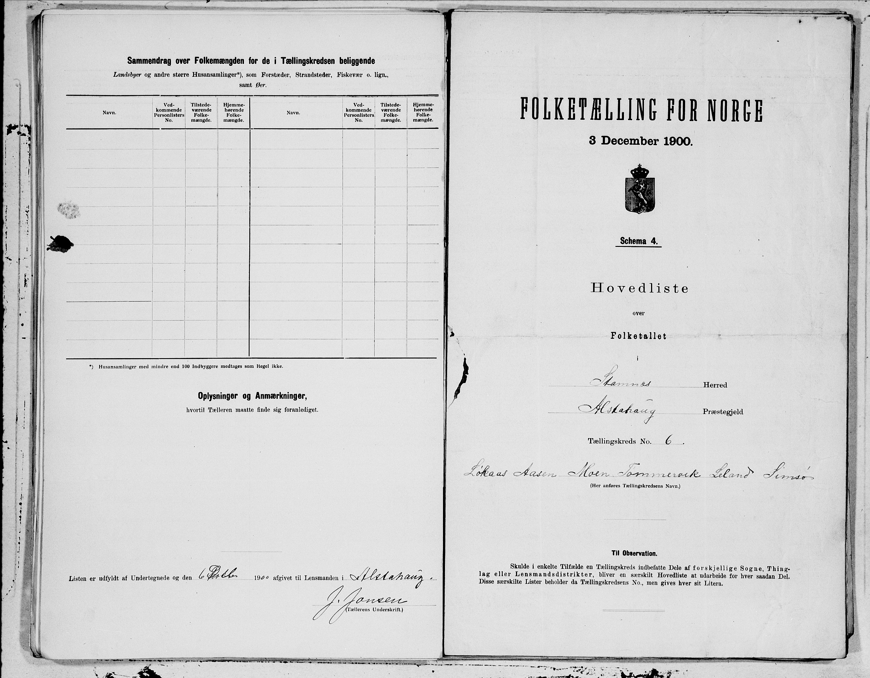 SAT, 1900 census for Stamnes, 1900, p. 12