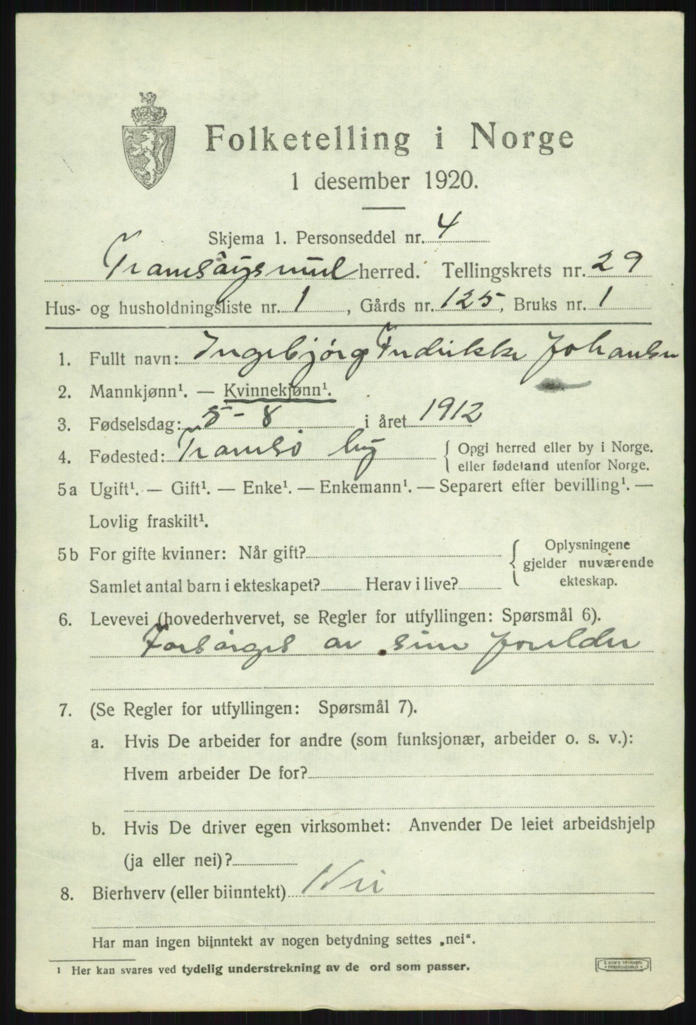 SATØ, 1920 census for Tromsøysund, 1920, p. 13236