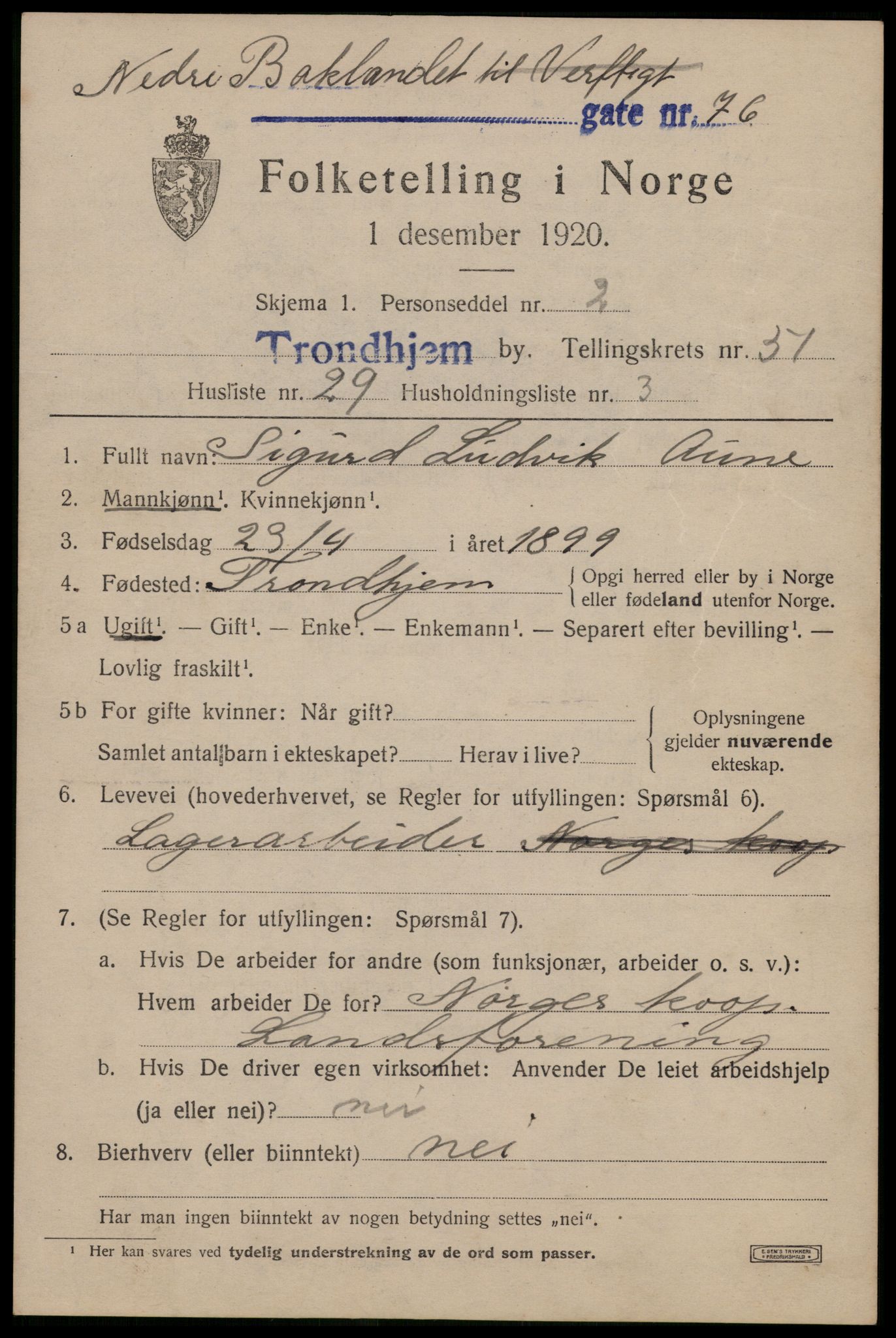 SAT, 1920 census for Trondheim, 1920, p. 105840