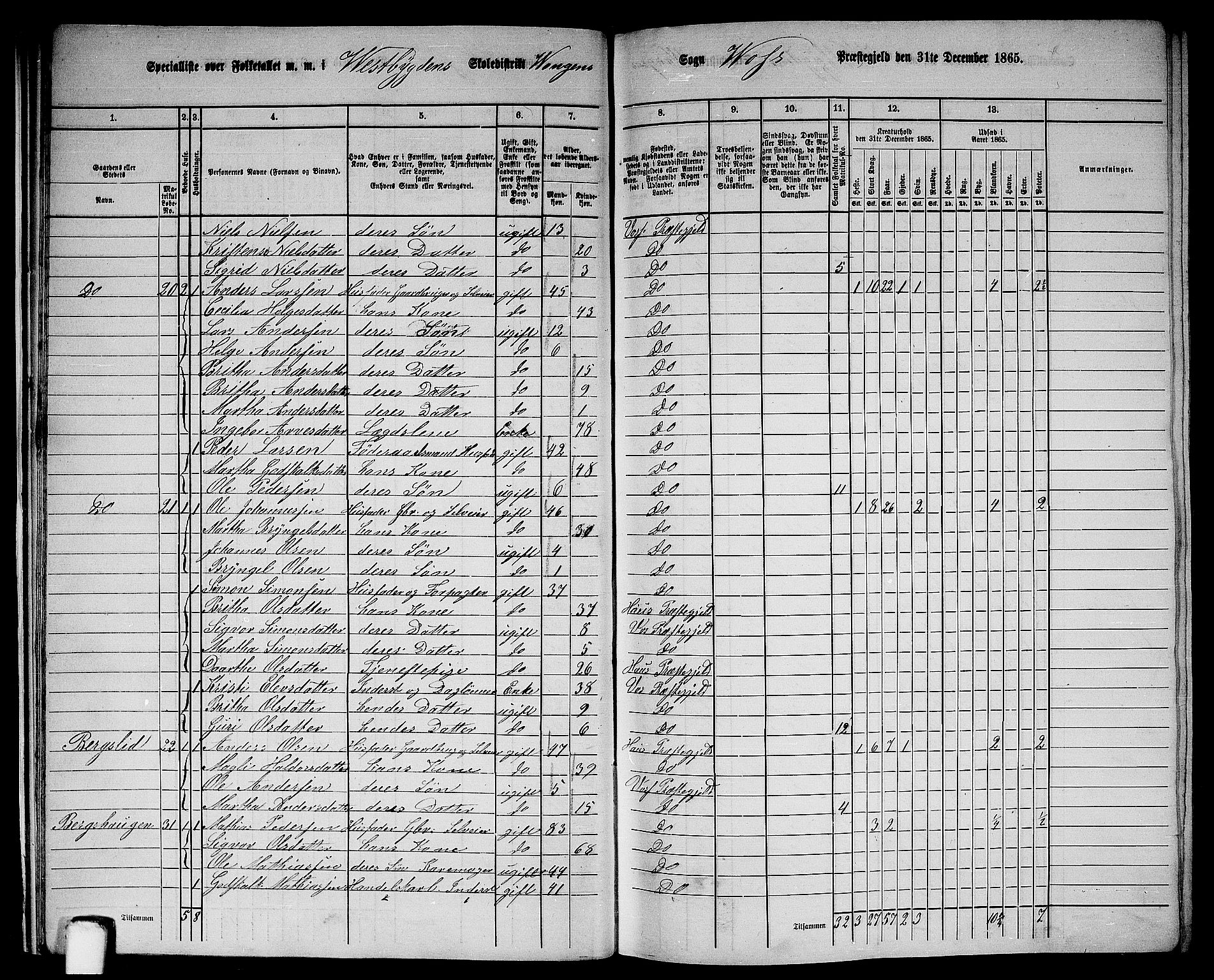 RA, 1865 census for Voss, 1865, p. 20