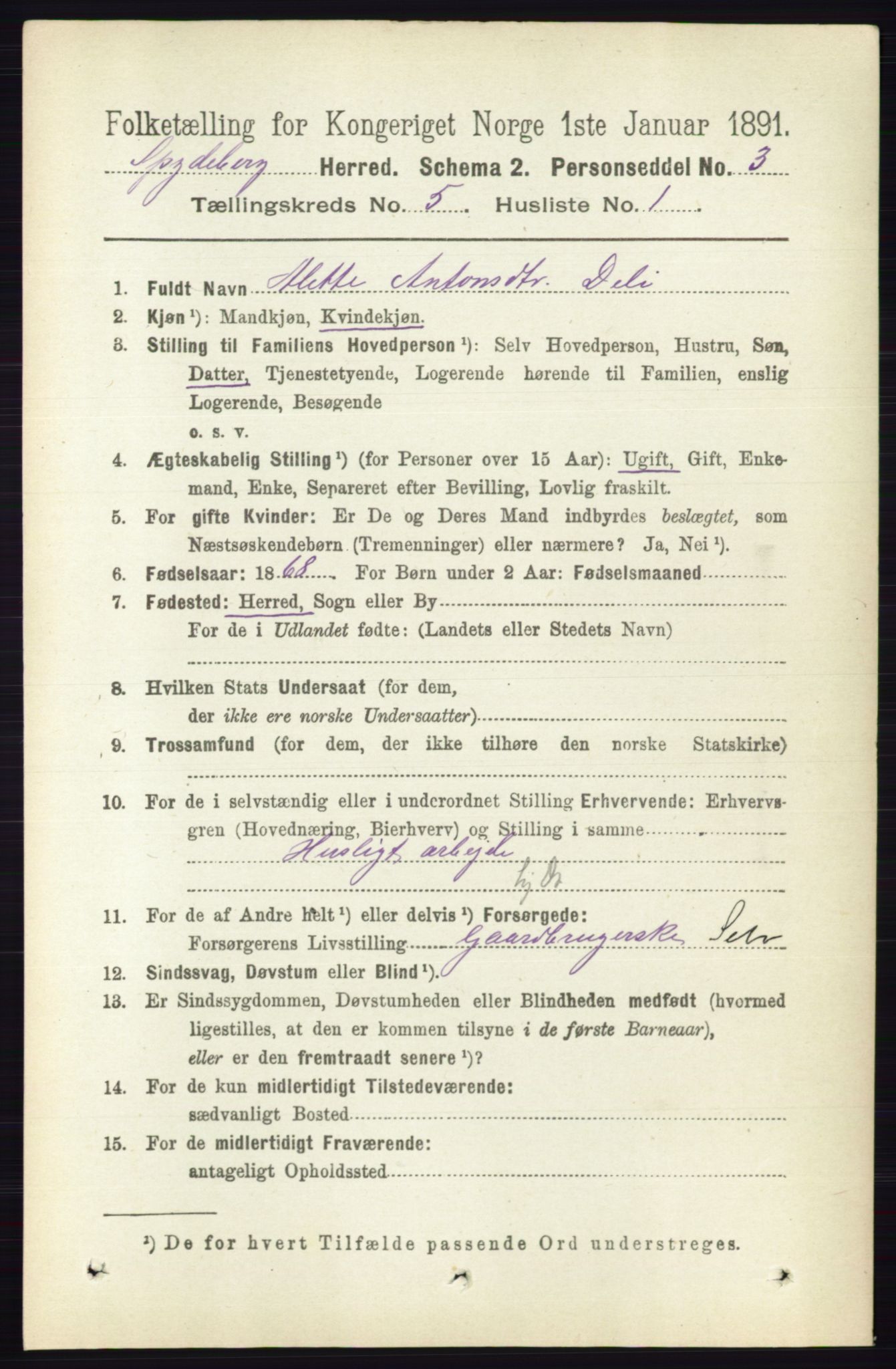 RA, 1891 census for 0123 Spydeberg, 1891, p. 2353