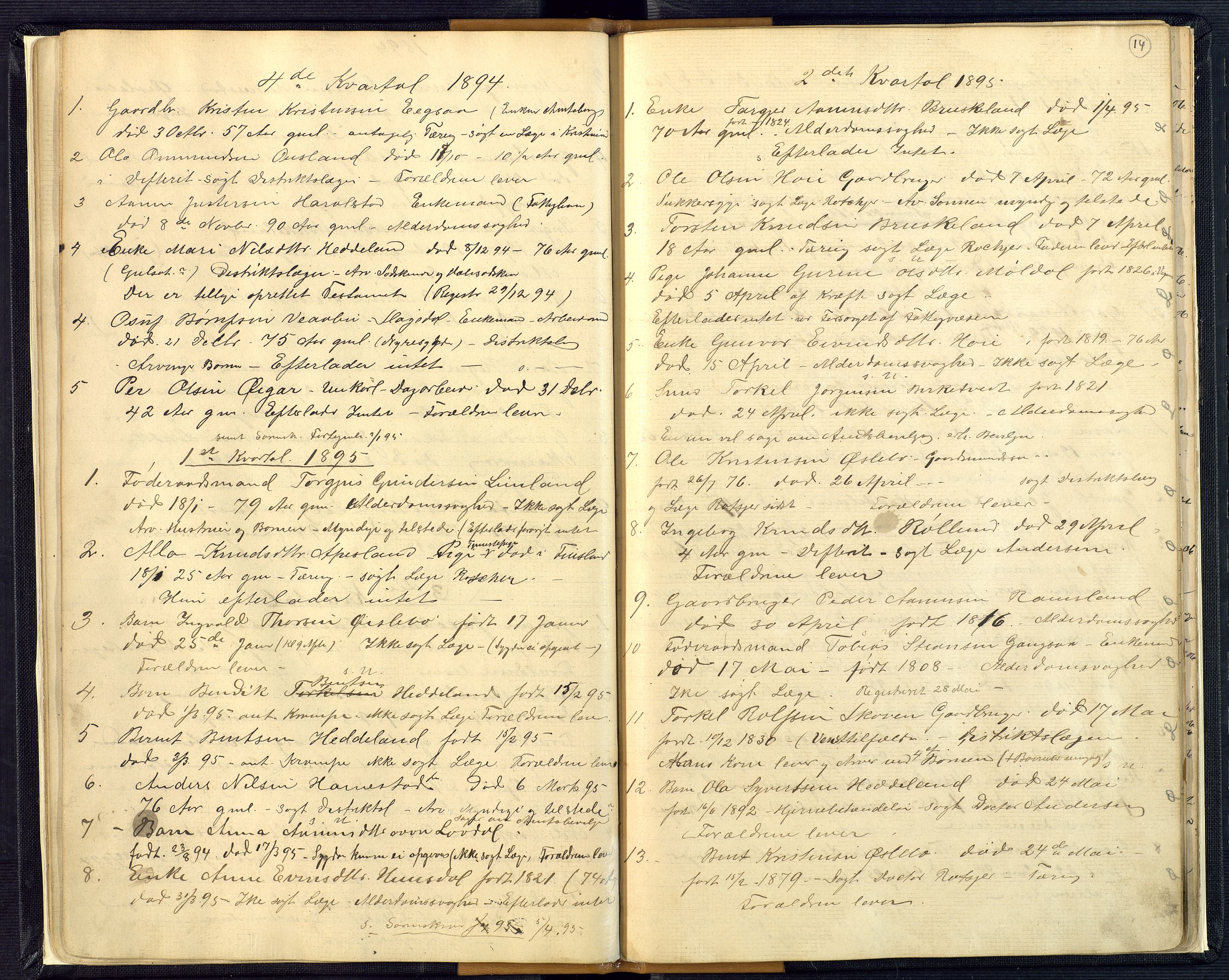 Mandal sorenskriveri, AV/SAK-1221-0005/001/H/Ha/L0016: Dødsfall Øyslebø og Laudal nr 15, 1882-1913, p. 14