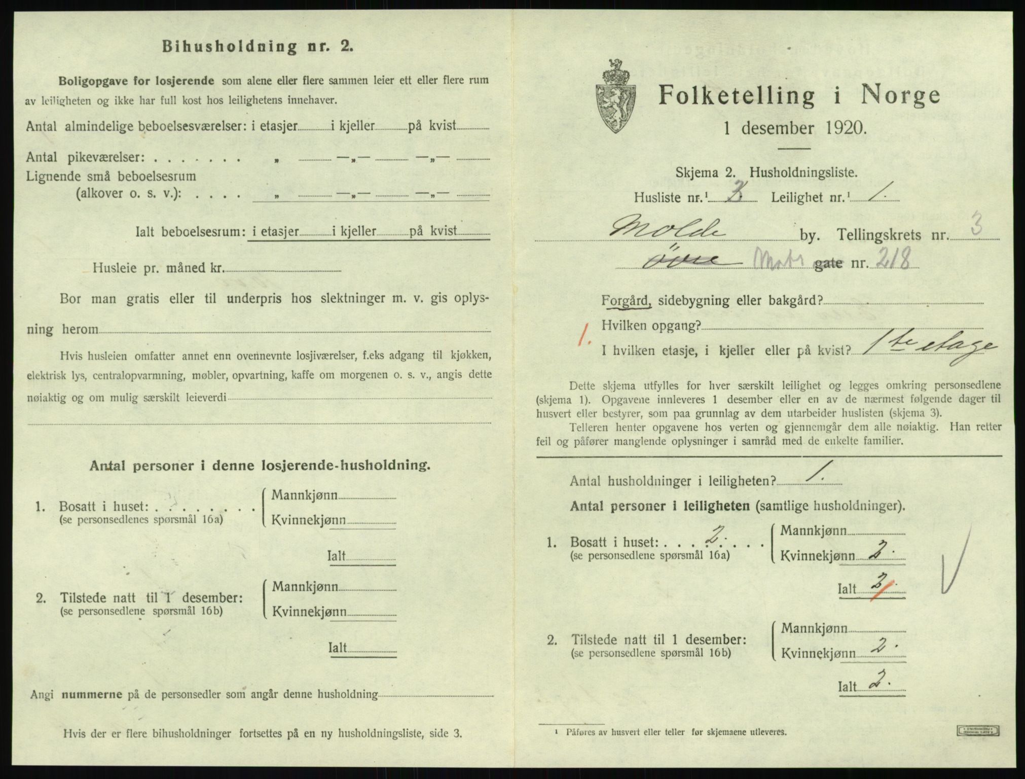 SAT, 1920 census for Molde, 1920, p. 1095