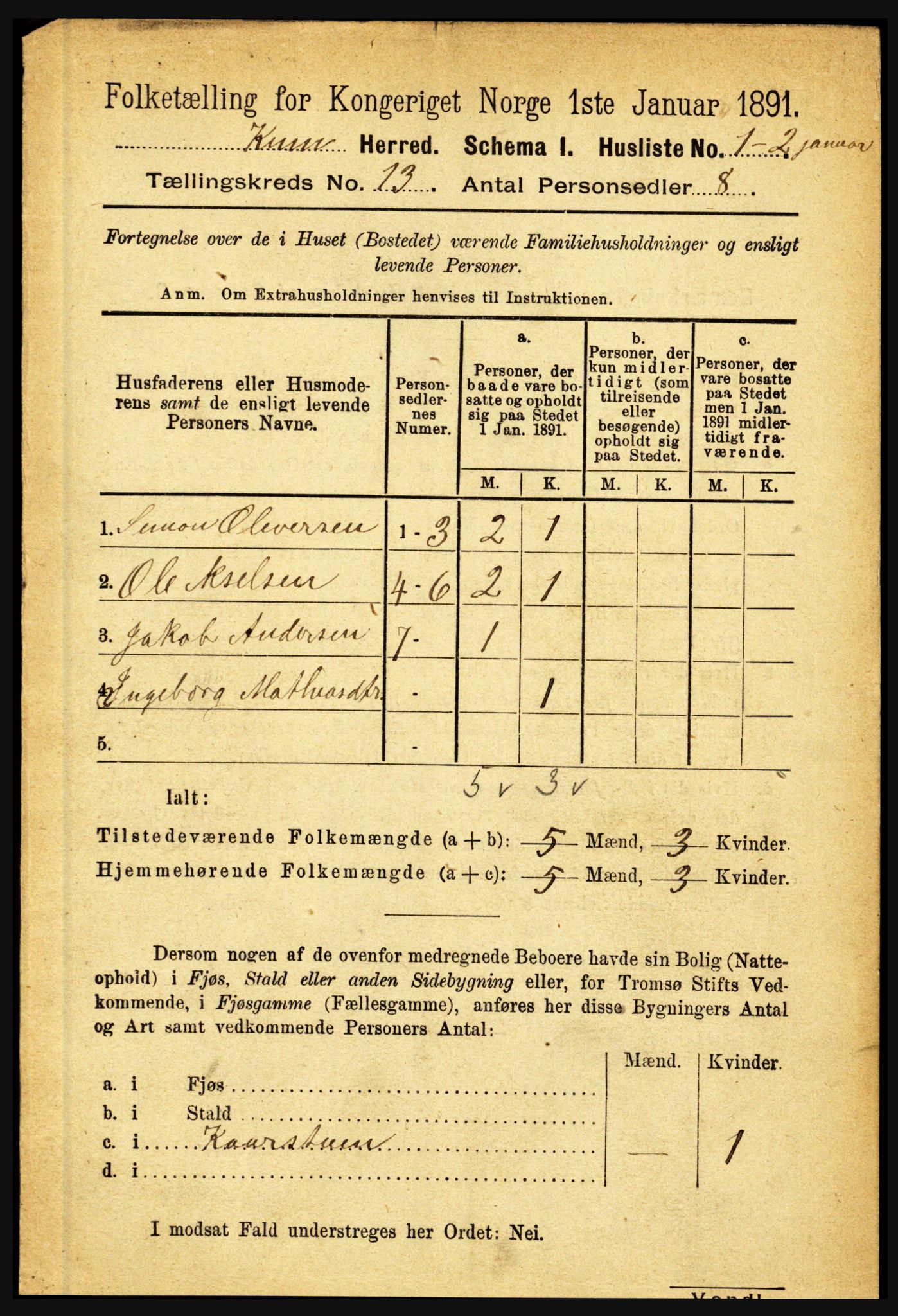 RA, 1891 census for 1437 Kinn, 1891, p. 4997