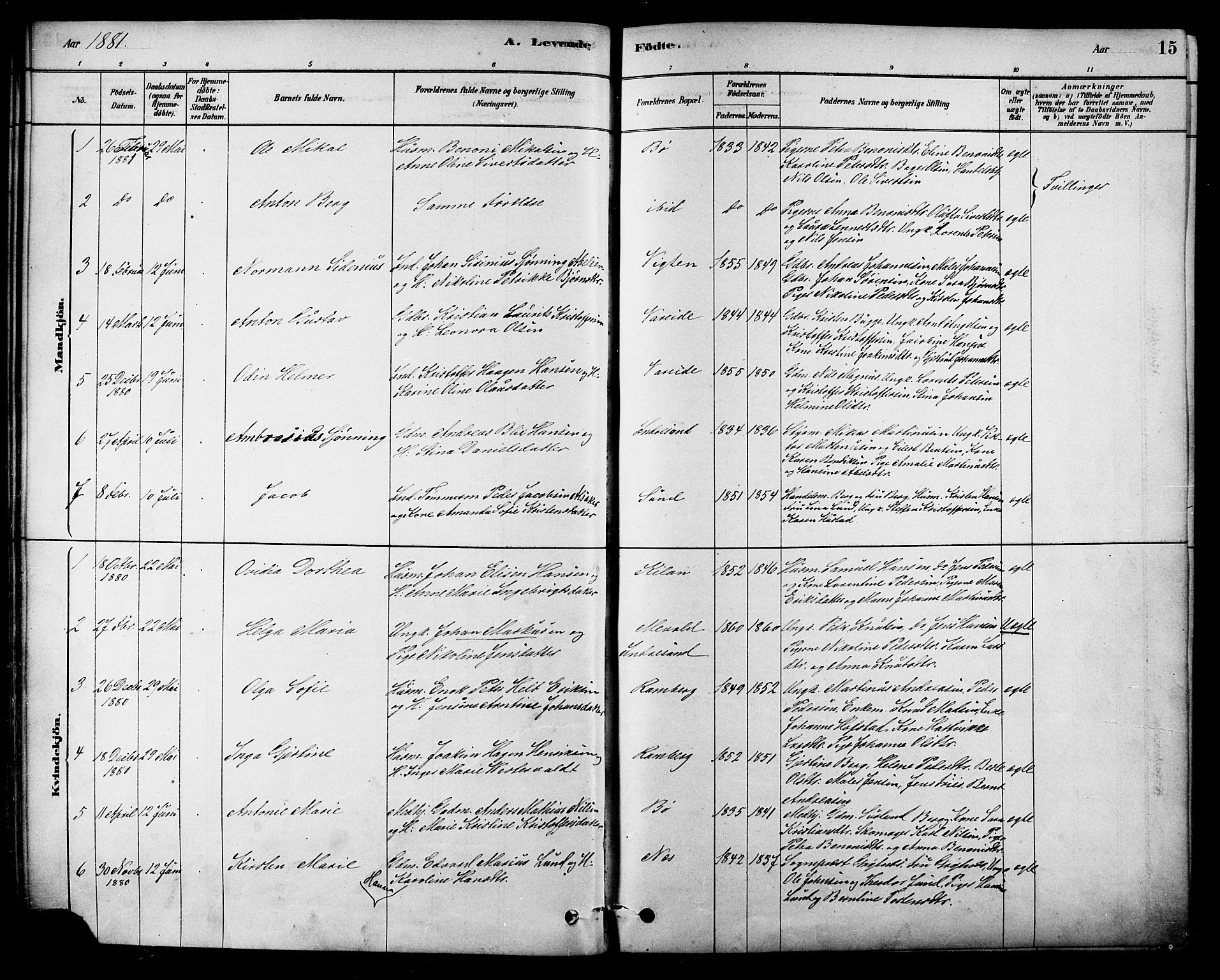 Ministerialprotokoller, klokkerbøker og fødselsregistre - Nordland, SAT/A-1459/885/L1204: Parish register (official) no. 885A05, 1878-1892, p. 15
