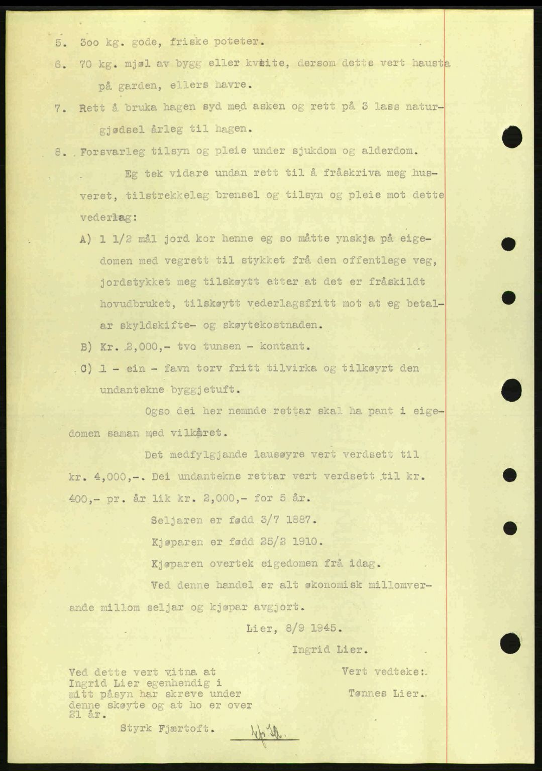 Sunnhordland sorenskrivar, AV/SAB-A-2401: Mortgage book no. A77, 1945-1945, Diary no: : 1246/1945