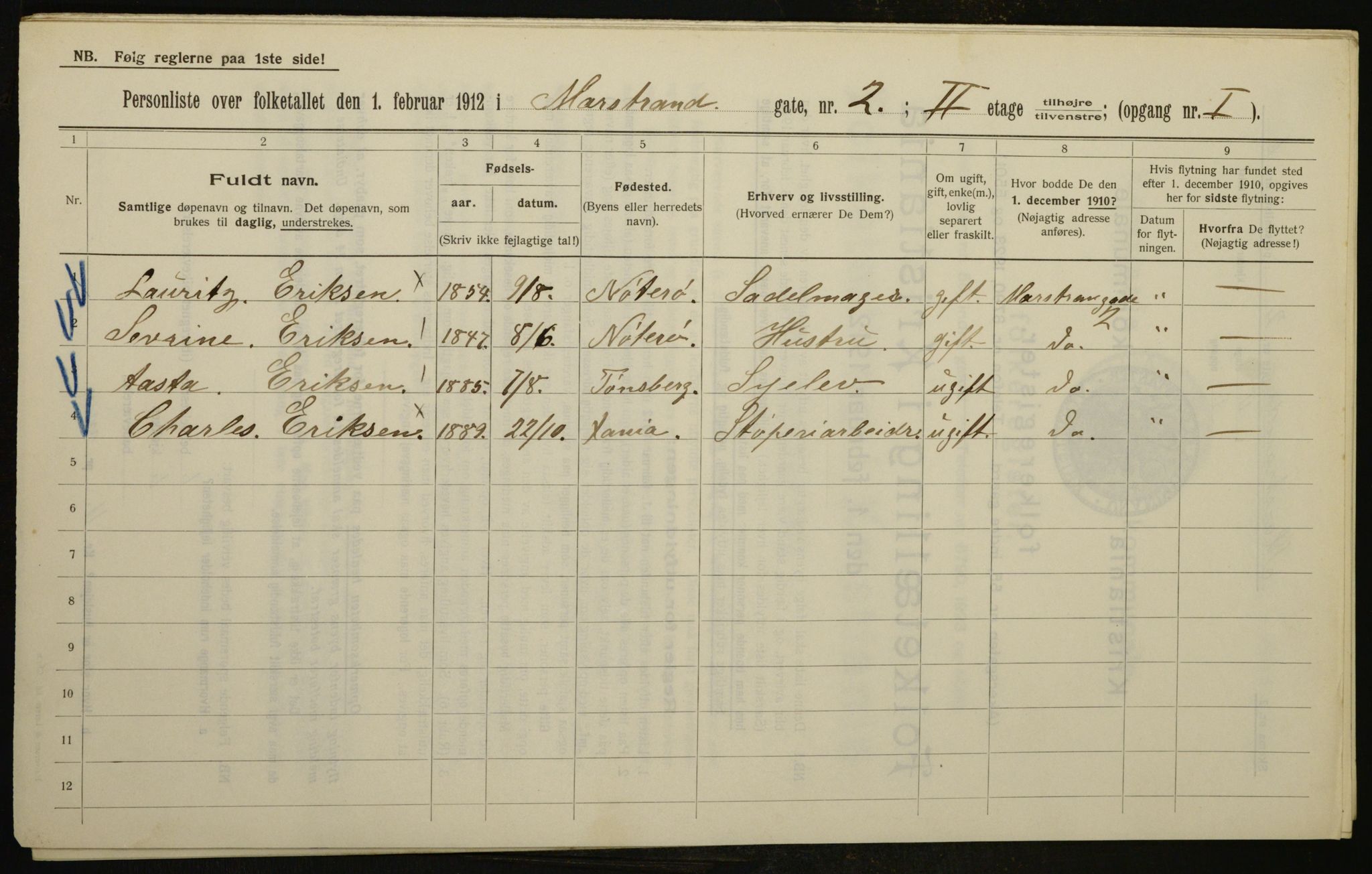 OBA, Municipal Census 1912 for Kristiania, 1912, p. 65099