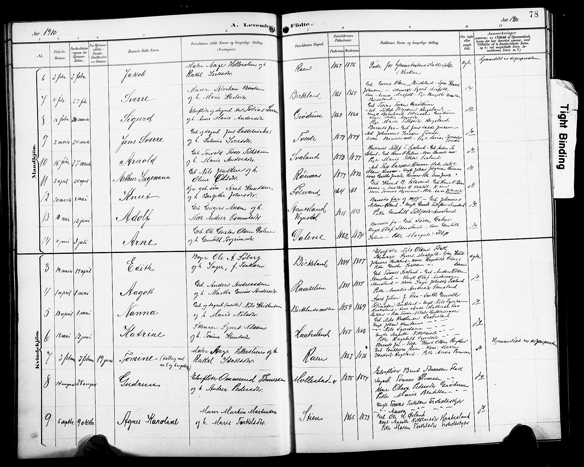 Birkenes sokneprestkontor, SAK/1111-0004/F/Fb/L0004: Parish register (copy) no. B 4, 1893-1930, p. 78