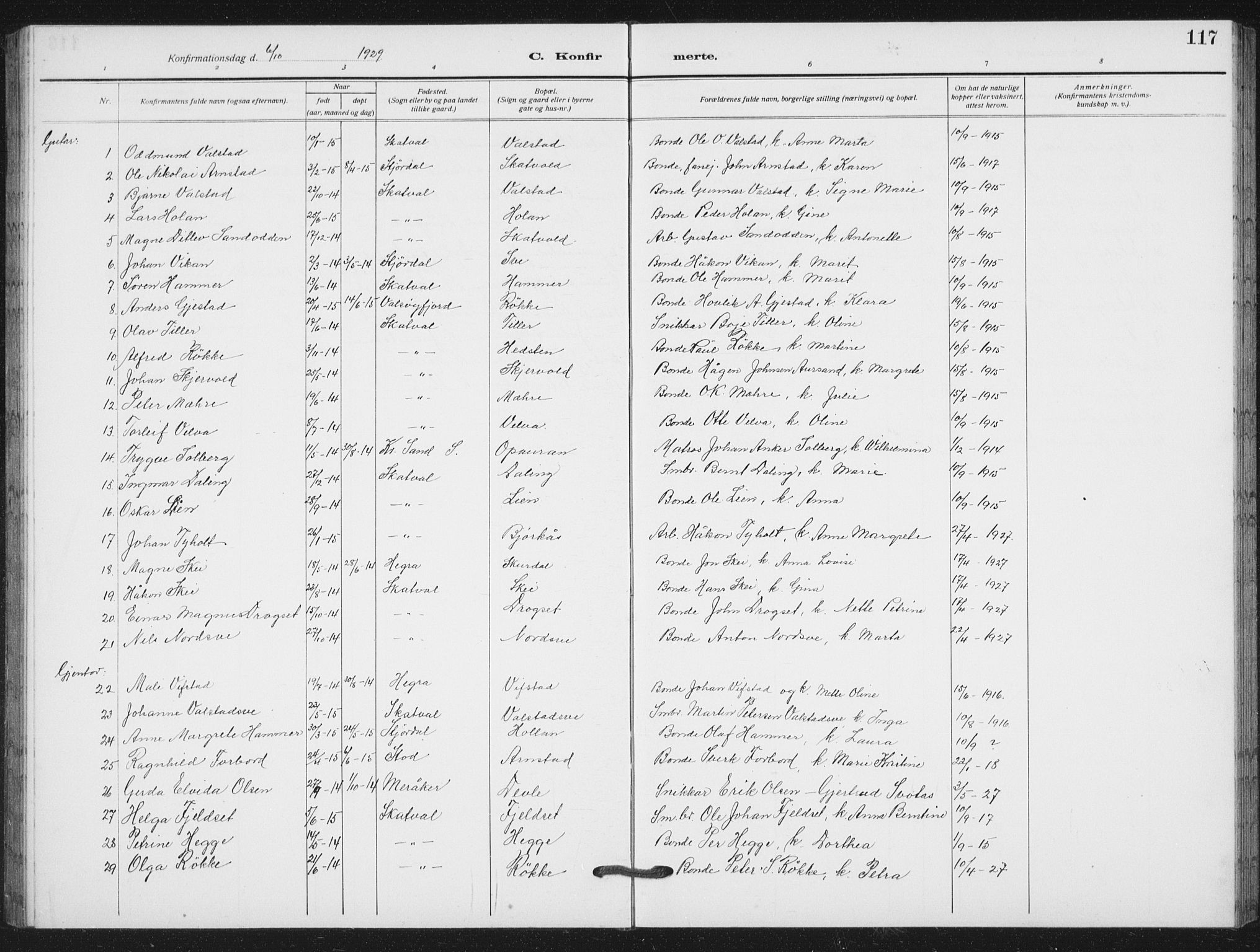 Ministerialprotokoller, klokkerbøker og fødselsregistre - Nord-Trøndelag, SAT/A-1458/712/L0104: Parish register (copy) no. 712C02, 1917-1939, p. 117