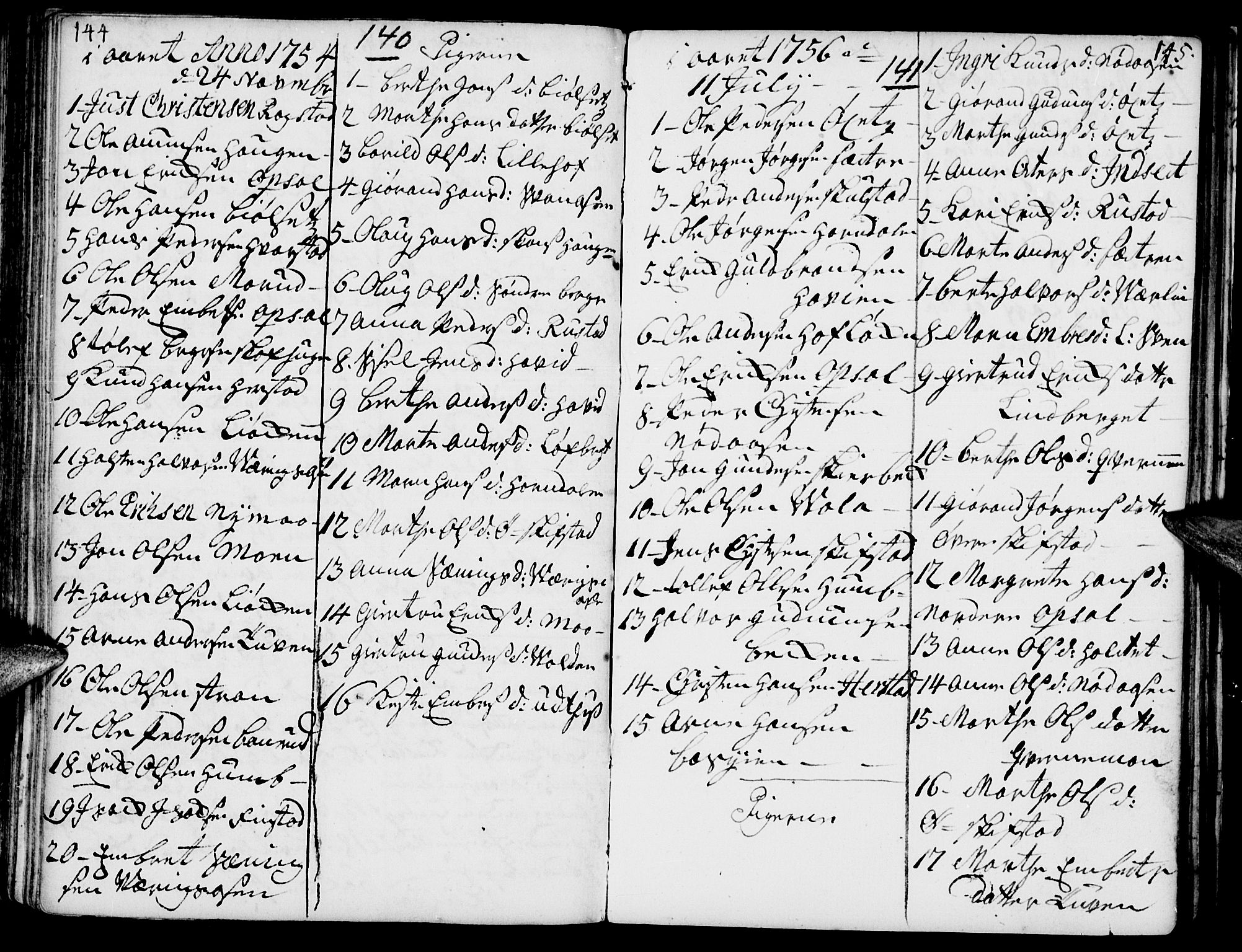 Elverum prestekontor, AV/SAH-PREST-044/H/Ha/Haa/L0002: Parish register (official) no. 2, 1751-1756, p. 144-145