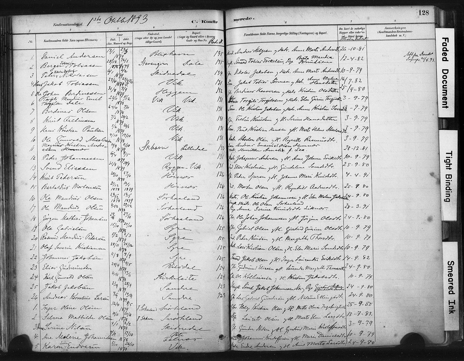 Skudenes sokneprestkontor, SAST/A -101849/H/Ha/Haa/L0009: Parish register (official) no. A 6, 1882-1912, p. 128