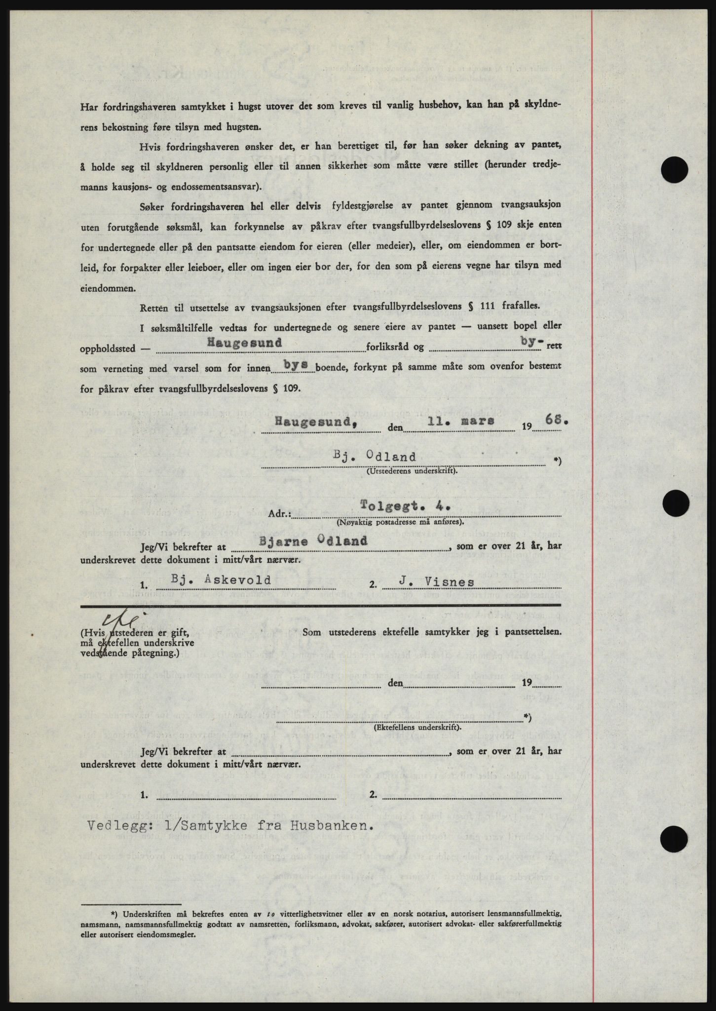 Haugesund tingrett, SAST/A-101415/01/II/IIC/L0058: Mortgage book no. B 58, 1967-1968, Diary no: : 640/1968