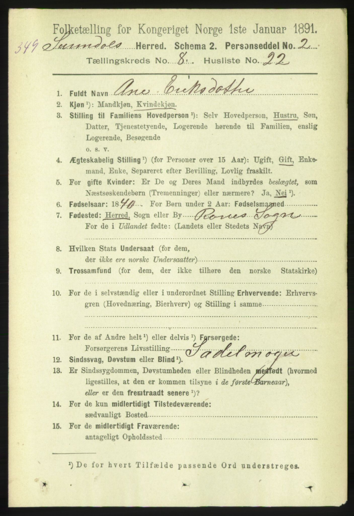 RA, 1891 census for 1566 Surnadal, 1891, p. 2210