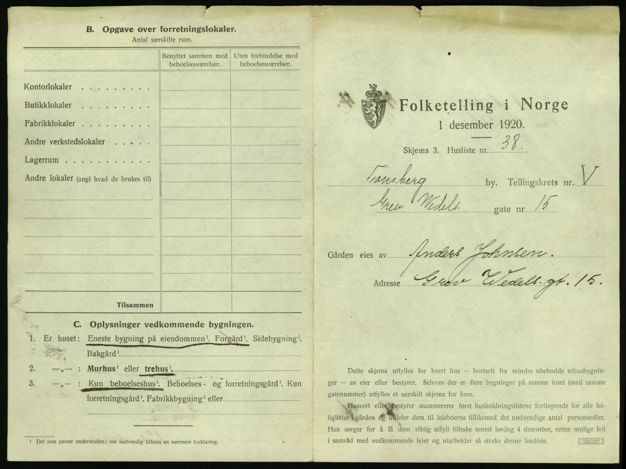 SAKO, 1920 census for Tønsberg, 1920, p. 591