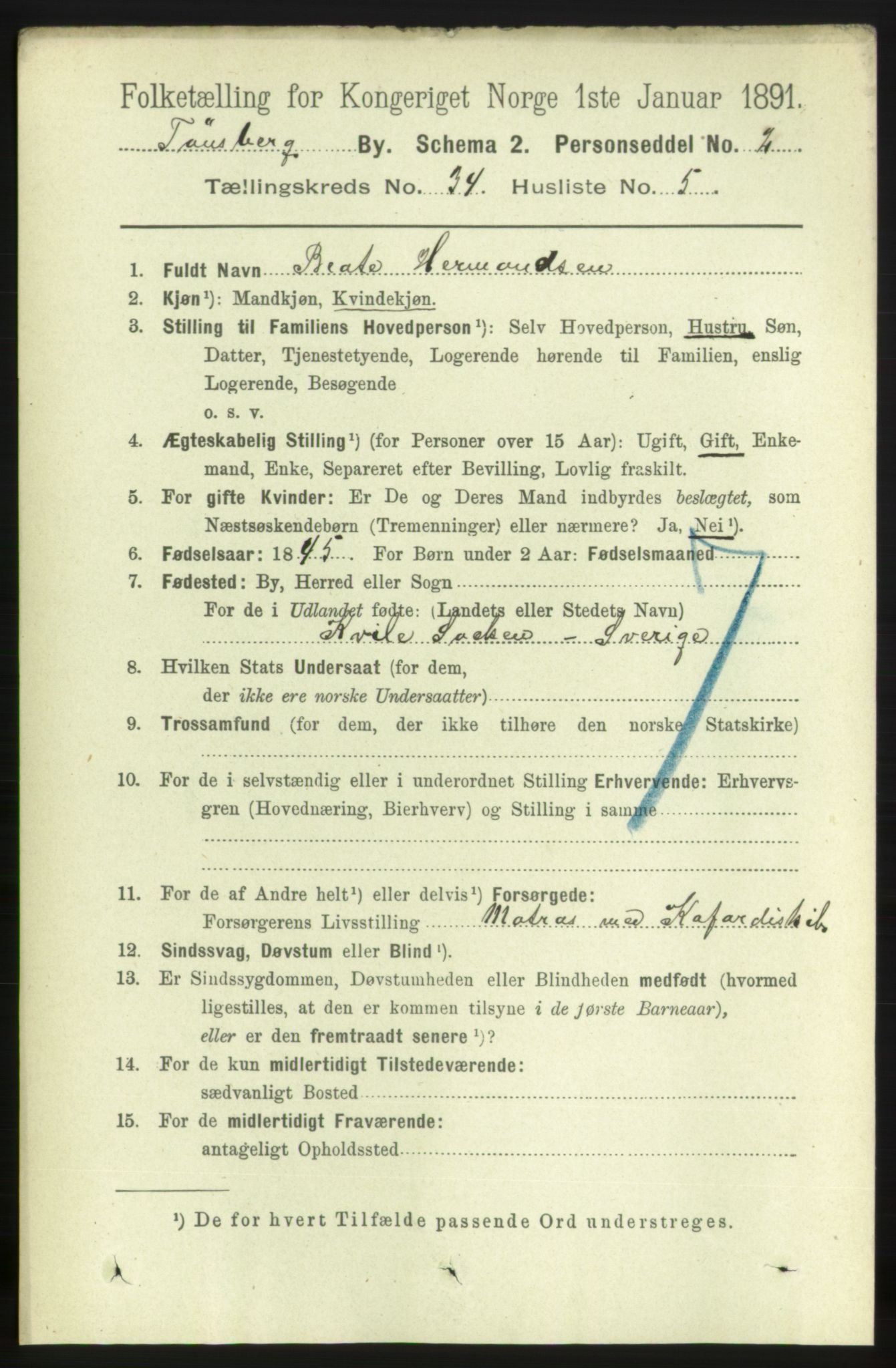 RA, 1891 census for 0705 Tønsberg, 1891, p. 7703