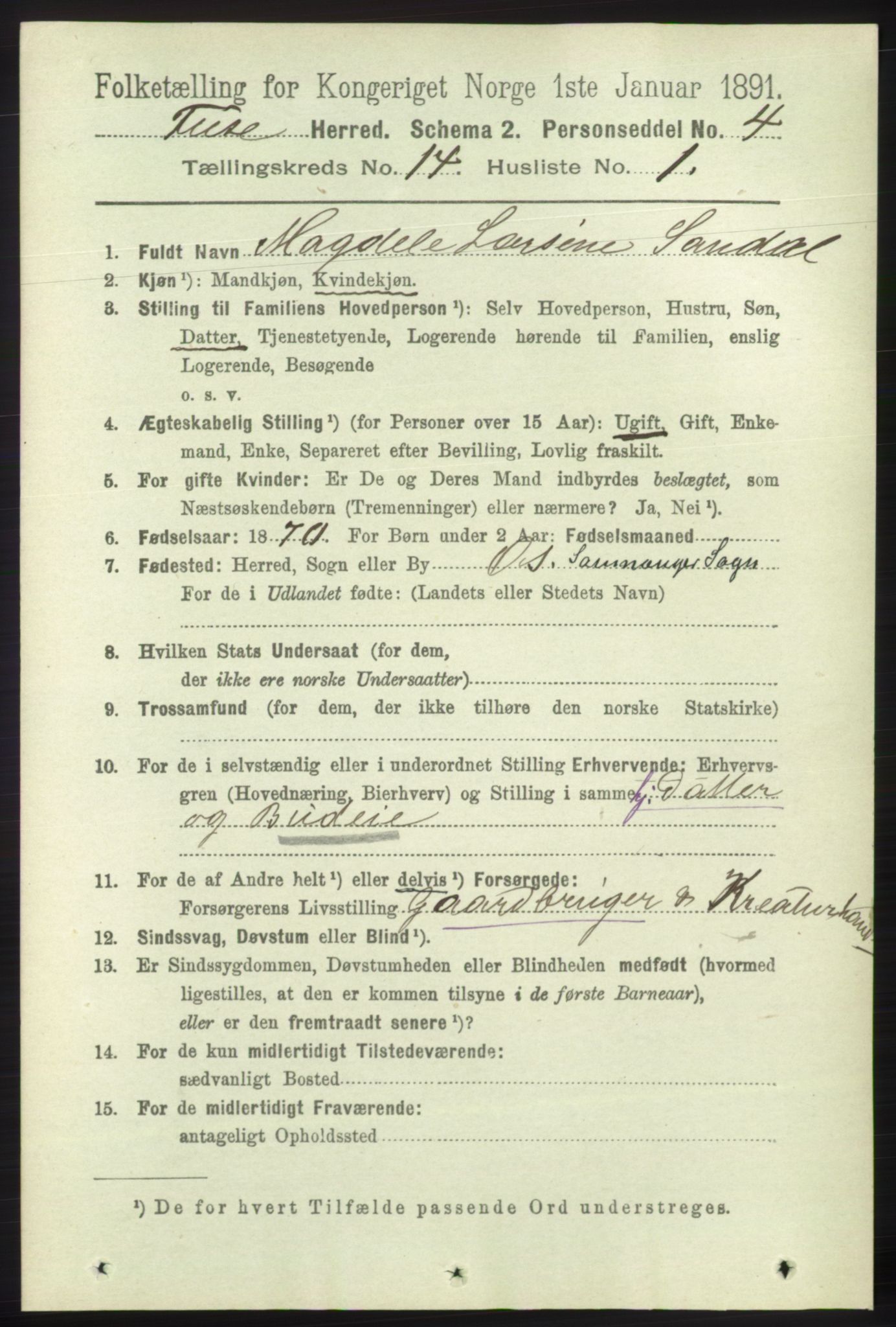 RA, 1891 census for 1241 Fusa, 1891, p. 3178