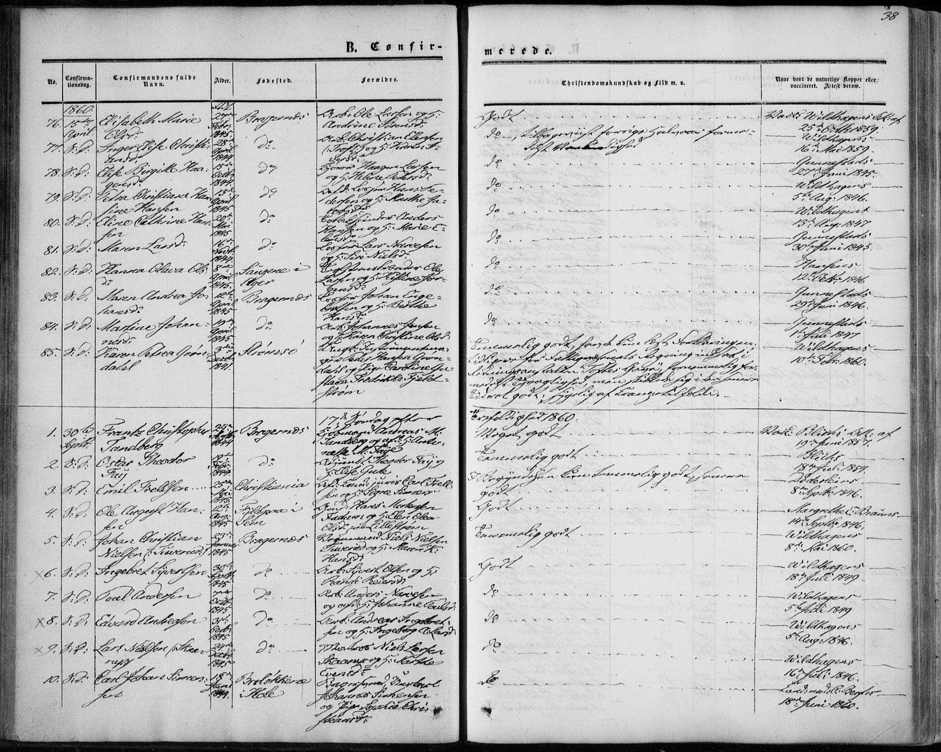 Bragernes kirkebøker, AV/SAKO-A-6/F/Fc/L0002: Parish register (official) no. III 2, 1854-1865, p. 38