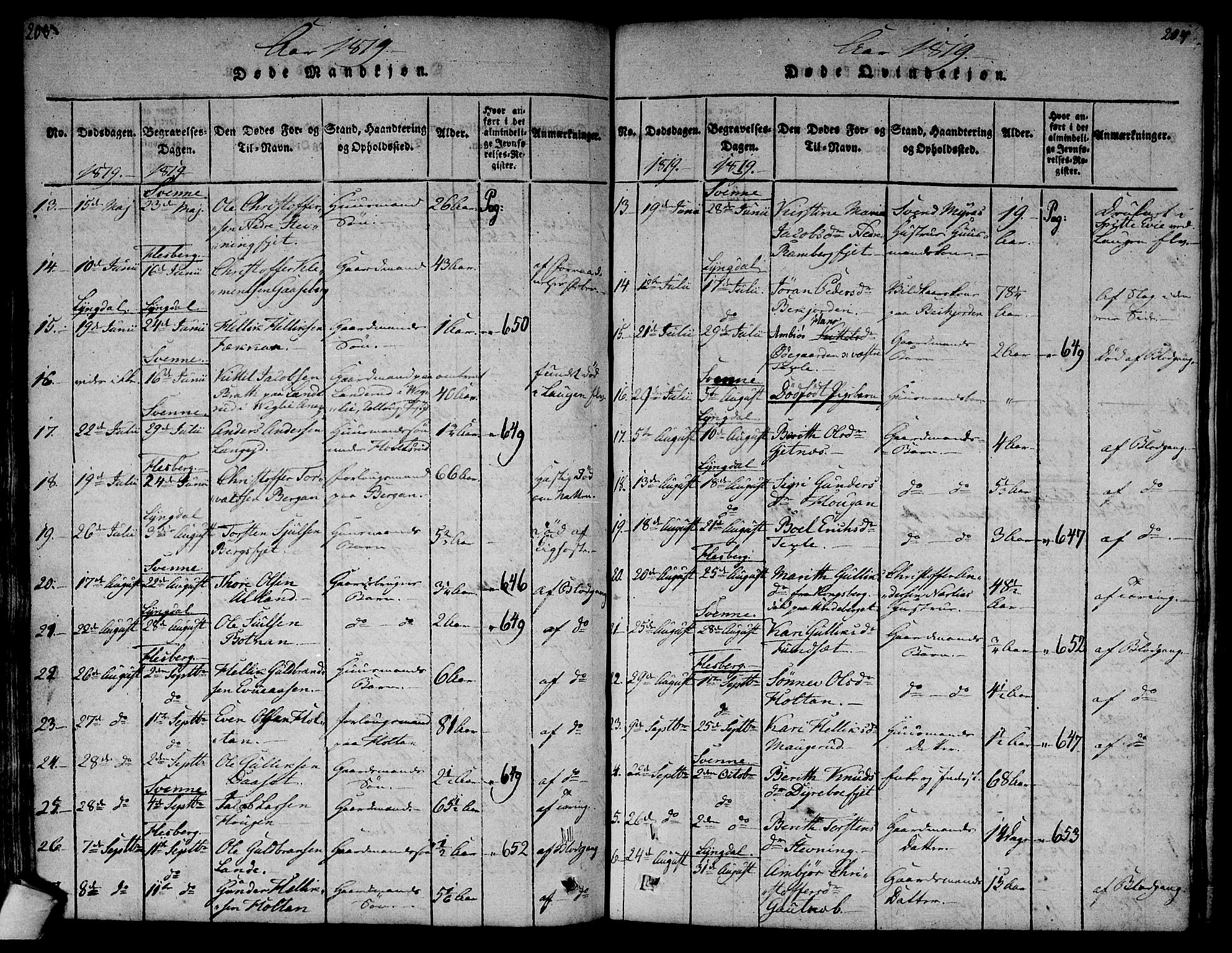 Flesberg kirkebøker, AV/SAKO-A-18/F/Fa/L0005: Parish register (official) no. I 5, 1816-1834, p. 203-204